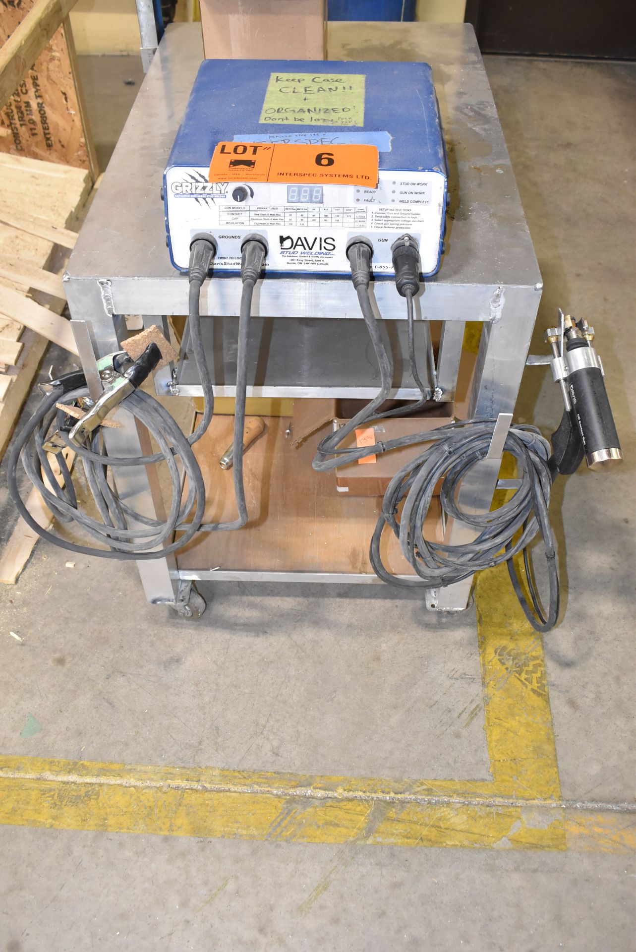 DAVIS (2016) GRIZZLY PRO CAPACITOR DISCHARGE STUD WELDER WITH CABLES AND GUN, S/N M1611024 [
