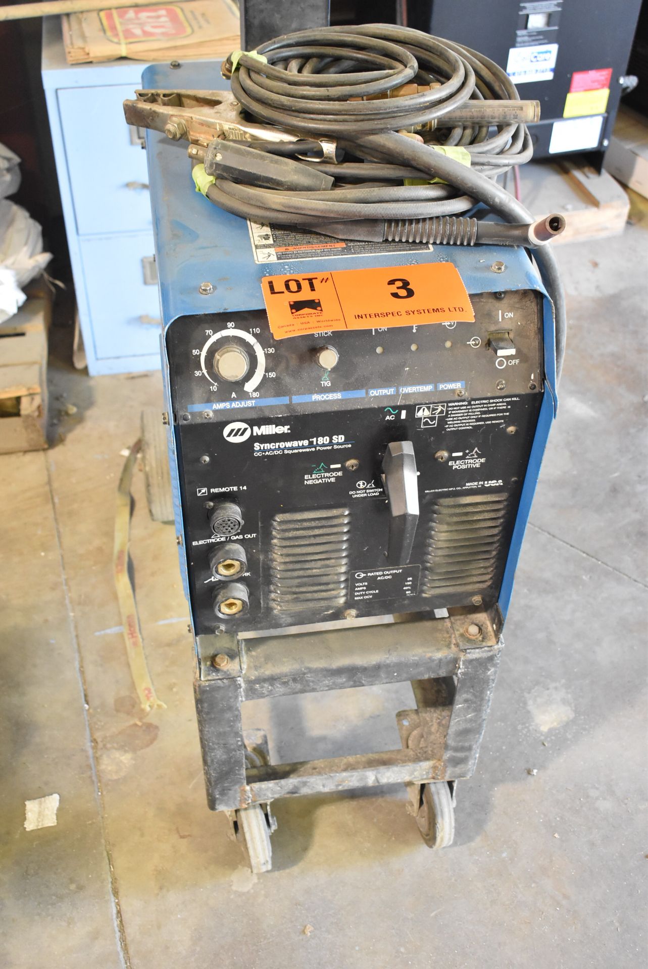 MILLER SYNCROWAVE180 DS TIG WELDER WITH CABLES AND GUN, S/N LA197136 [RIGGING FOR FOR LOT #3 - $25