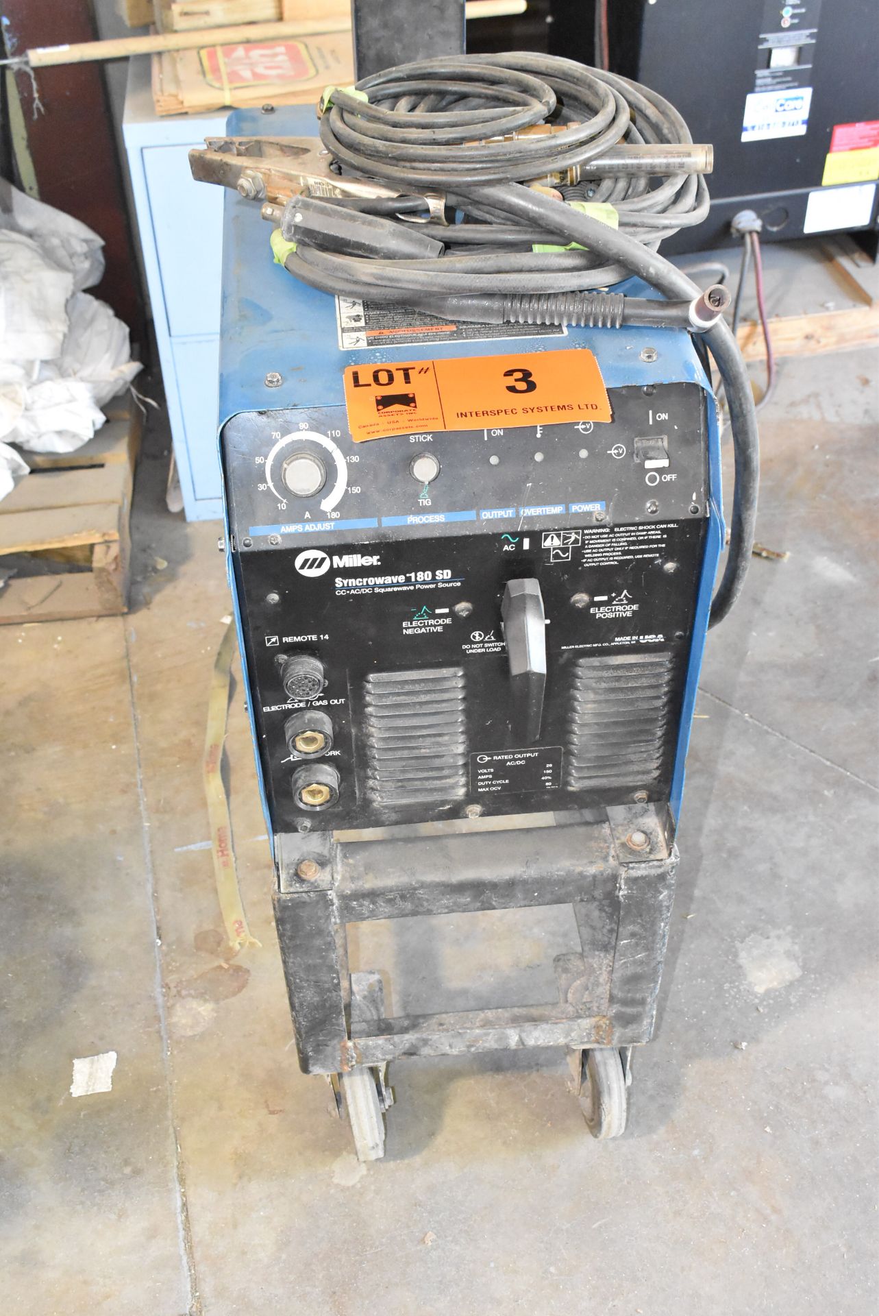 MILLER SYNCROWAVE180 DS TIG WELDER WITH CABLES AND GUN, S/N LA197136 [RIGGING FOR FOR LOT #3 - $25 - Image 2 of 5