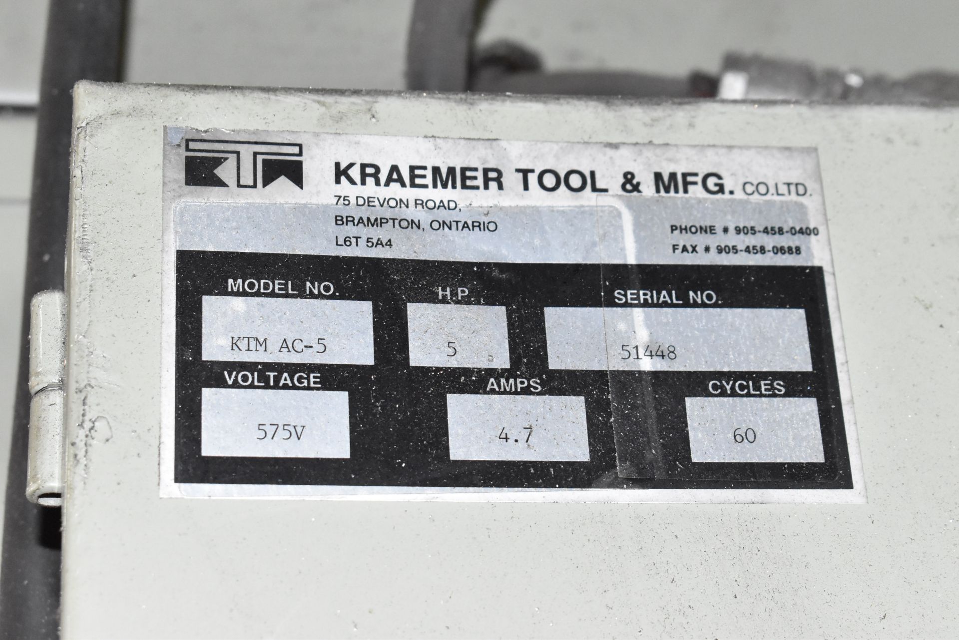 KRAEMER KTM AC-5 CHIP COLLECTOR, S/N N/A (CI) [RIGGING FEE FOR LOT #14 - $175 CAD PLUS APPLICABLE - Image 3 of 5