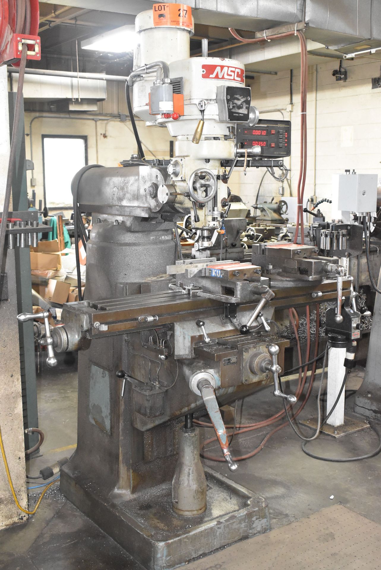 MSC 100-1599 VERTICAL MILLING MACHINE WITH 9"X48" TABLE, SPEEDS TO 4200 RPM, SARGON 2-AXIS DRO,