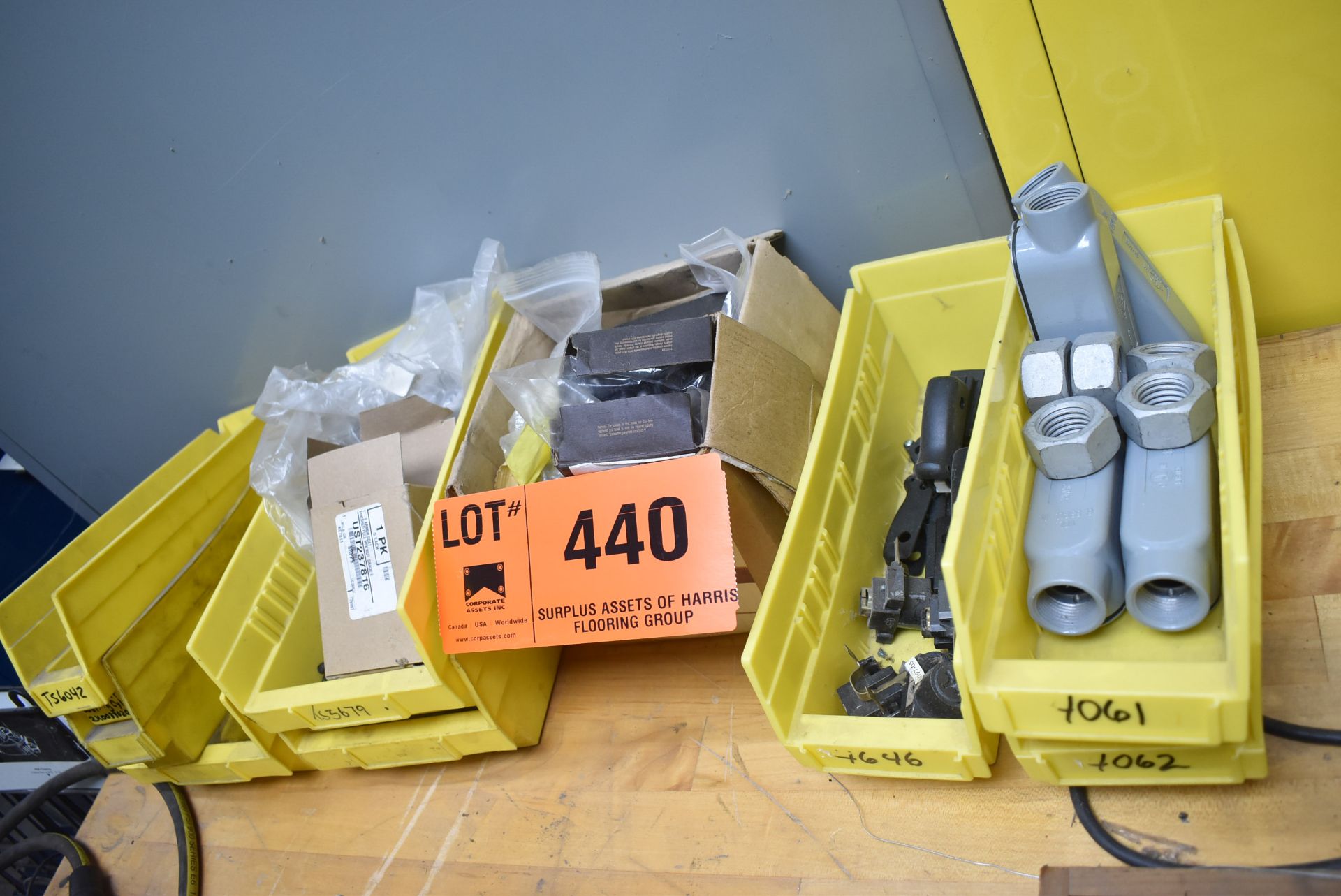 LOT/ SPARE PARTS - INCLUDING ELECTRICAL CONDUIT JUNCTIONS, HARDWARE, ROLLER WHEELS