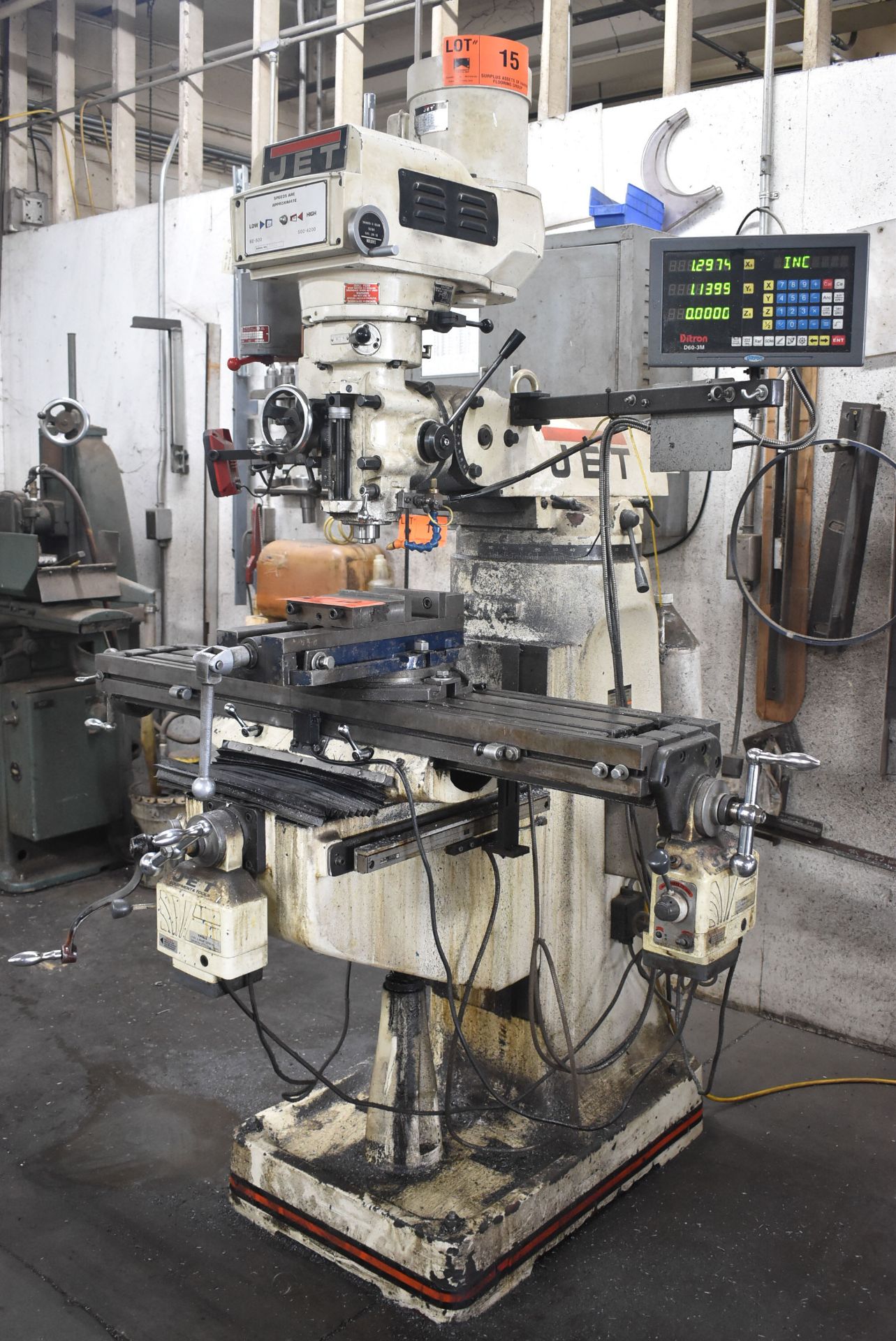 JET JTM-4VS VERTICAL MILLING MACHINE WITH 9"X48" TABLE, INFINITELY VARIABLE SPEEDS TO 4200 RPM,