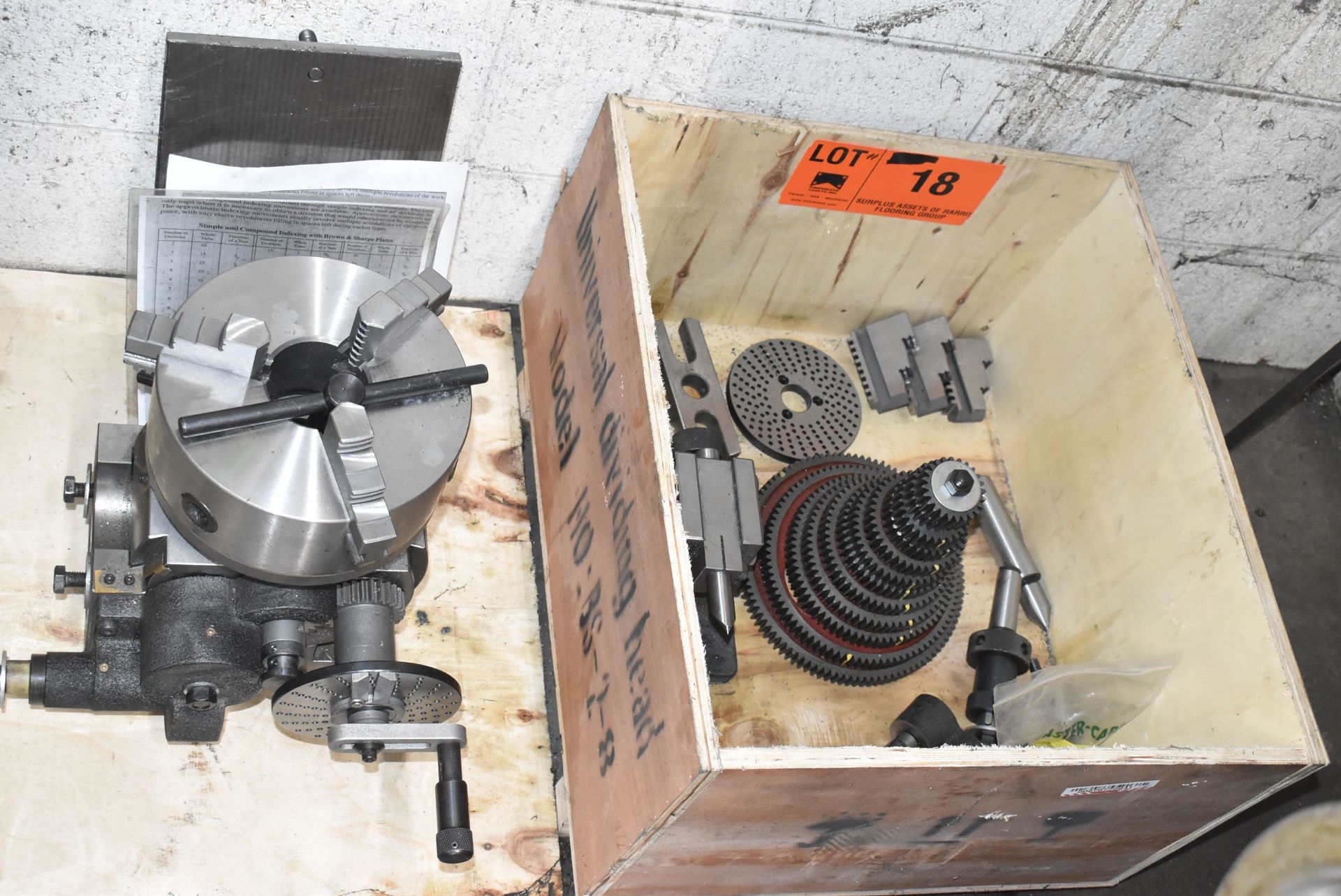 ROTARY INDEXING HEAD WITH 8" 3-JAW CHUCK, TAILSTOCK & CHANGE GEARS