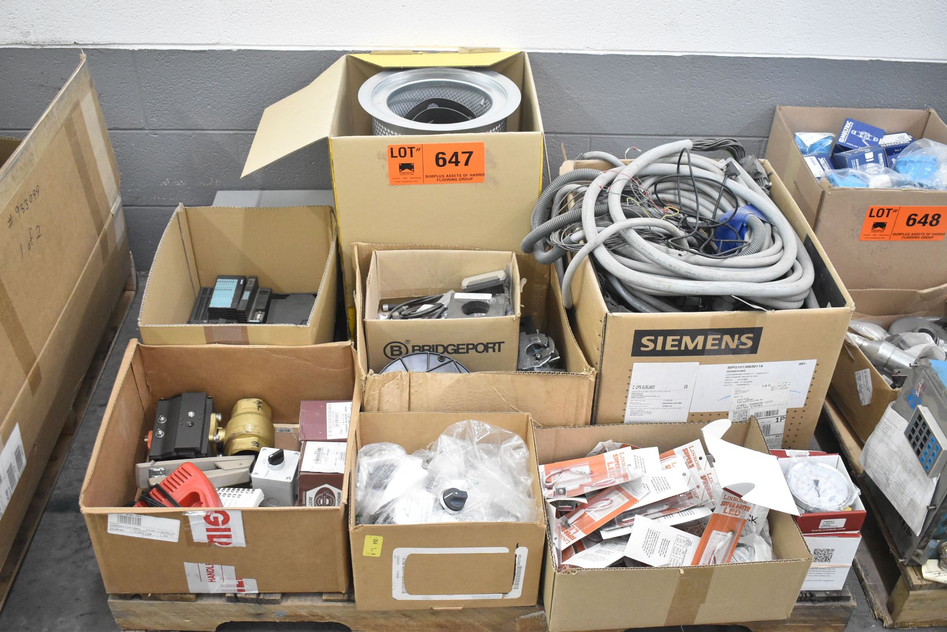 LOT/ SKID WITH CONTENTS - INCLUDING SPARE PARTS, AUTOMATION COMPONENTS, HARDWARE, ELECTRICAL