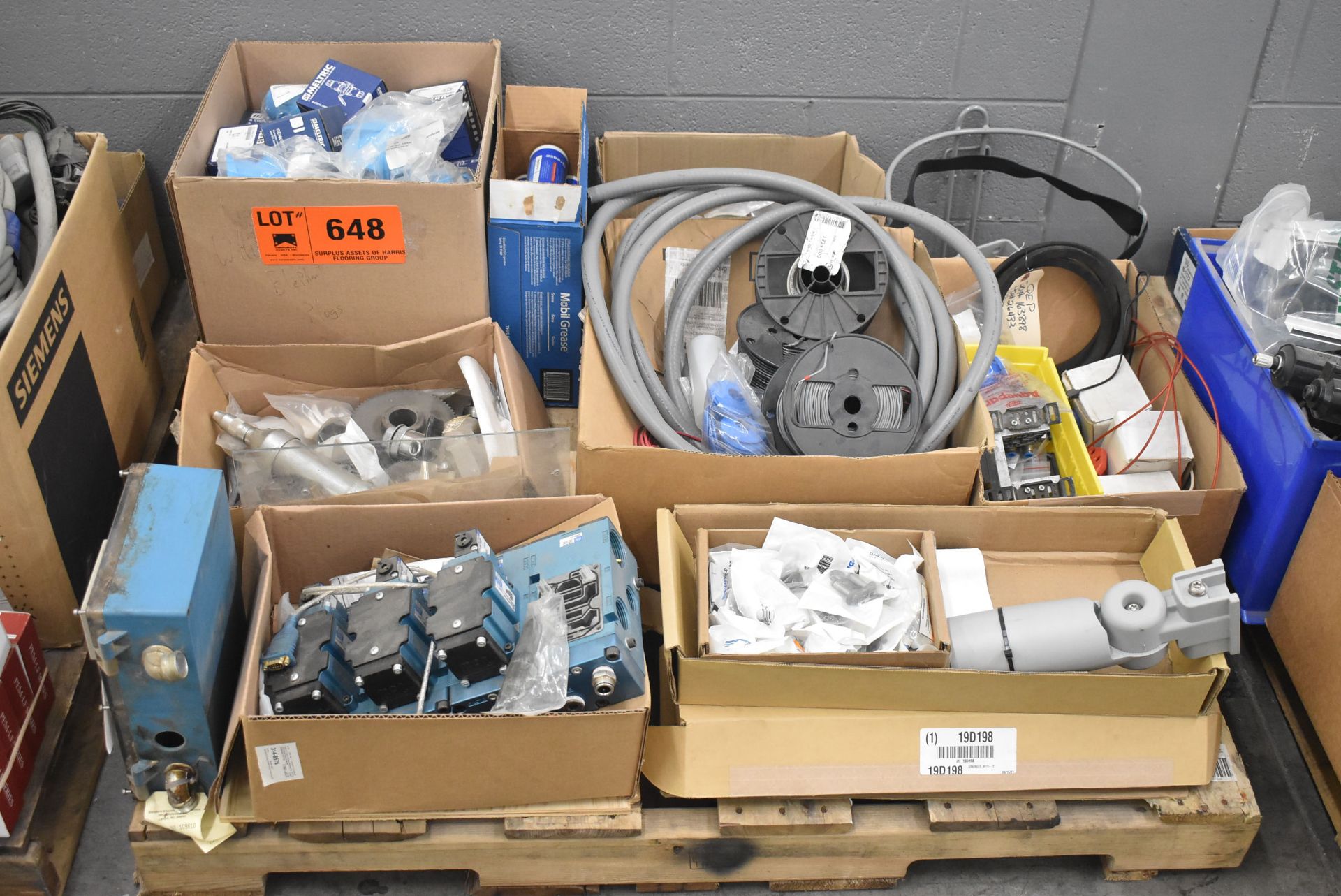 LOT/ SKID WITH CONTENTS - INCLUDING AUTOMATION COMPONENTS, SPARE PARTS, SHOP SUPPLIES, ELECTRICAL