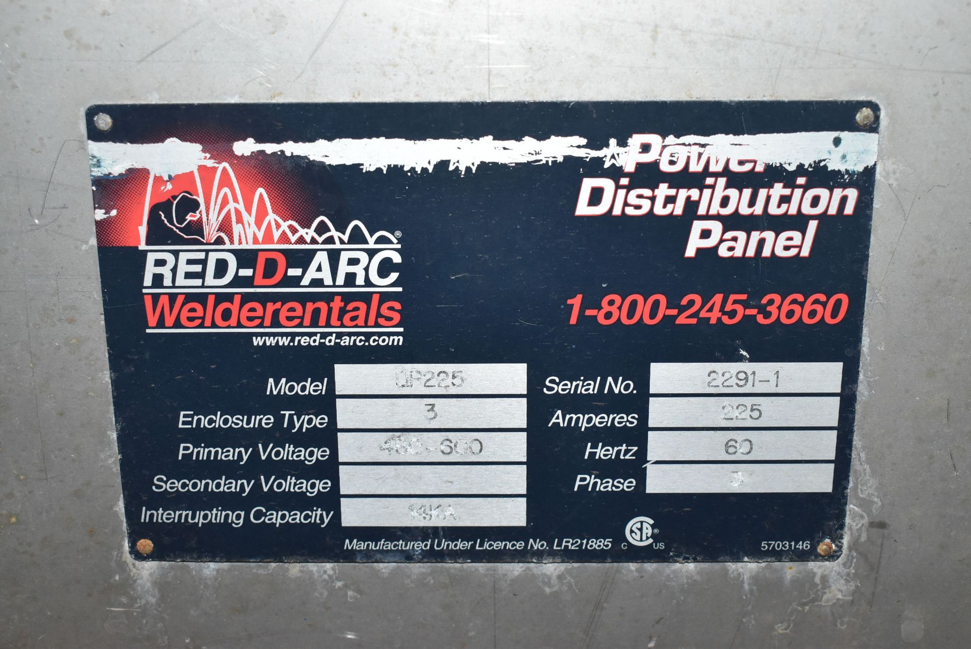 RED-D-ARC DP225 PORTABLE POWER DISTRIBUTION BOARD WITH 600V, 3PH, 60HZ, S/N: N/A - Image 3 of 3