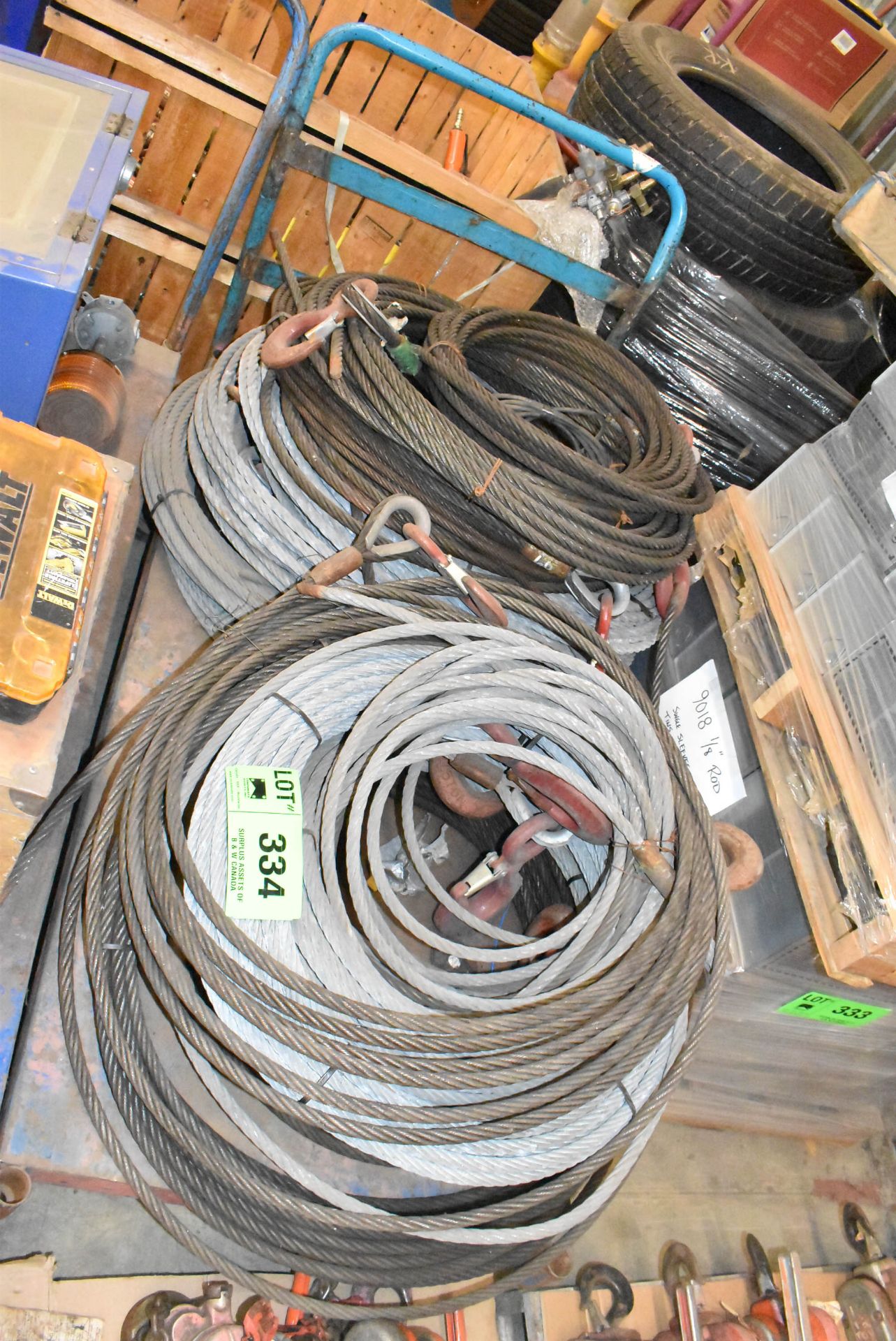 LOT/ CONTENTS OF CART - WIRE ROPE SLINGS