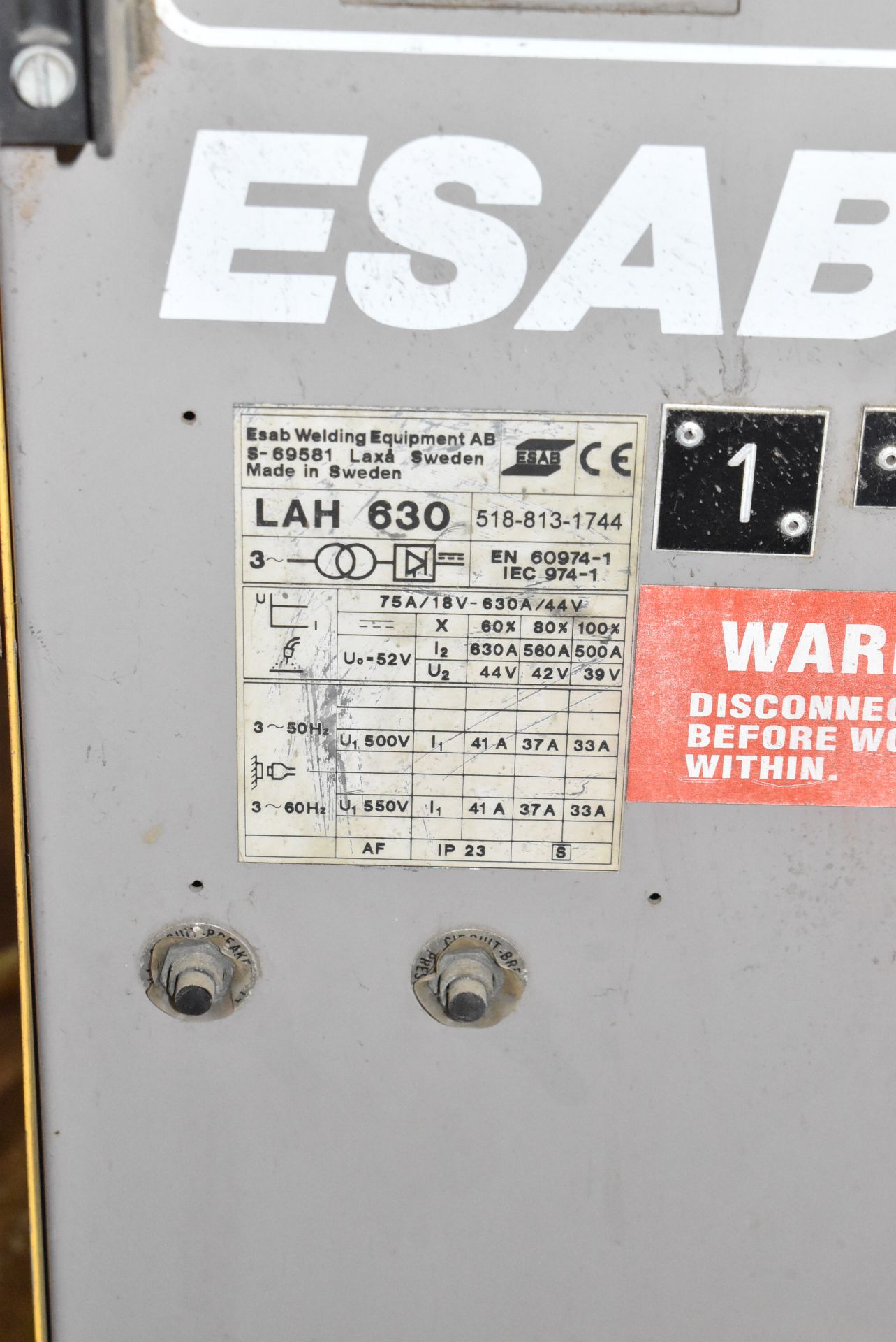 ESAB LAH630 SEMI-AUTOMATIC MIG/MAG WELDING POWER SOURCE, S/N: N/A [RIGGING FEES FOR LOT #1196 - $ - Image 3 of 4