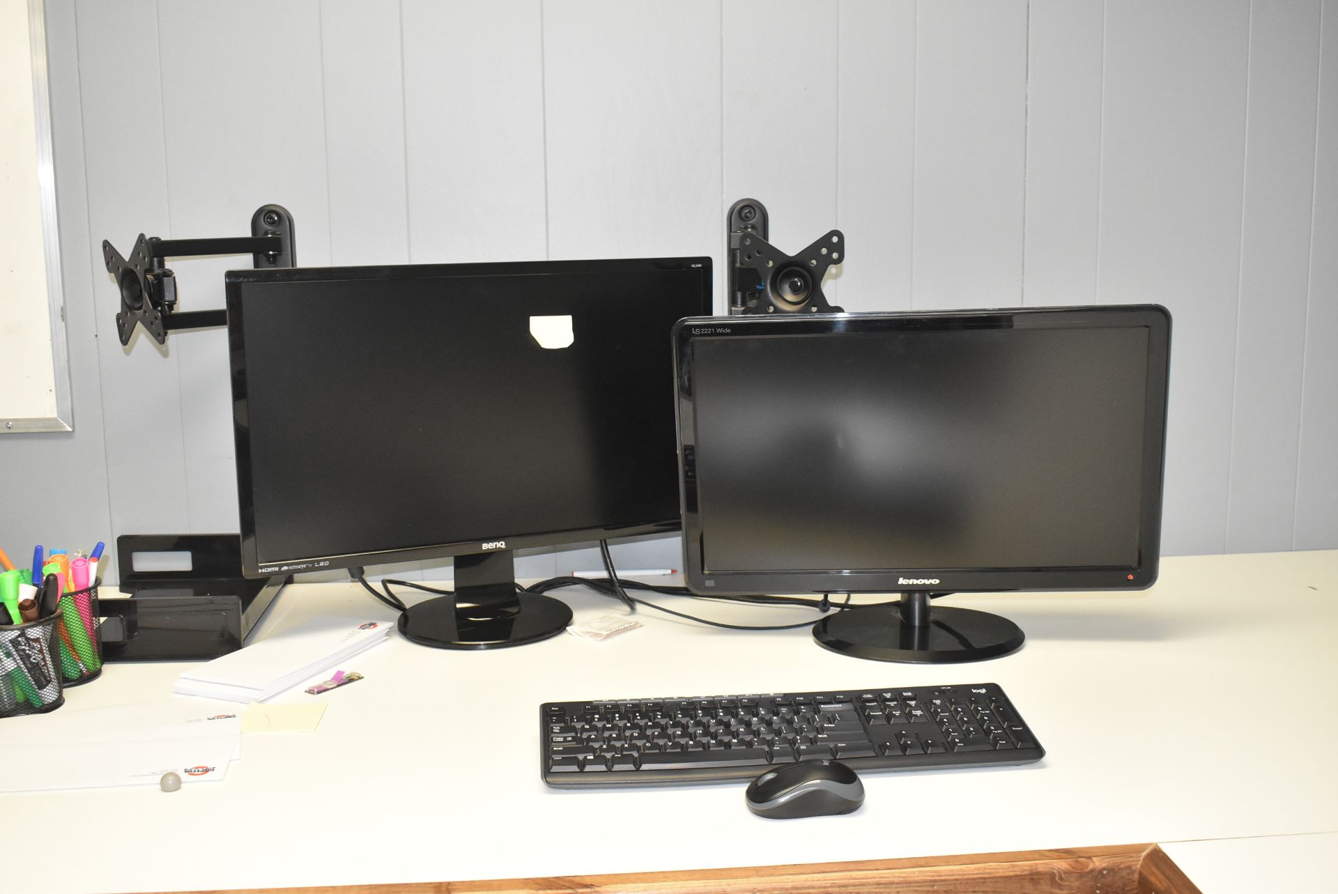 LOT/ FLATSCREEN COMPUTER MONITORS WITH MOUNTING BRACKETS, KEYBOARDS & MICE THROUGHOUT OFFICE (CPUs - Image 4 of 4
