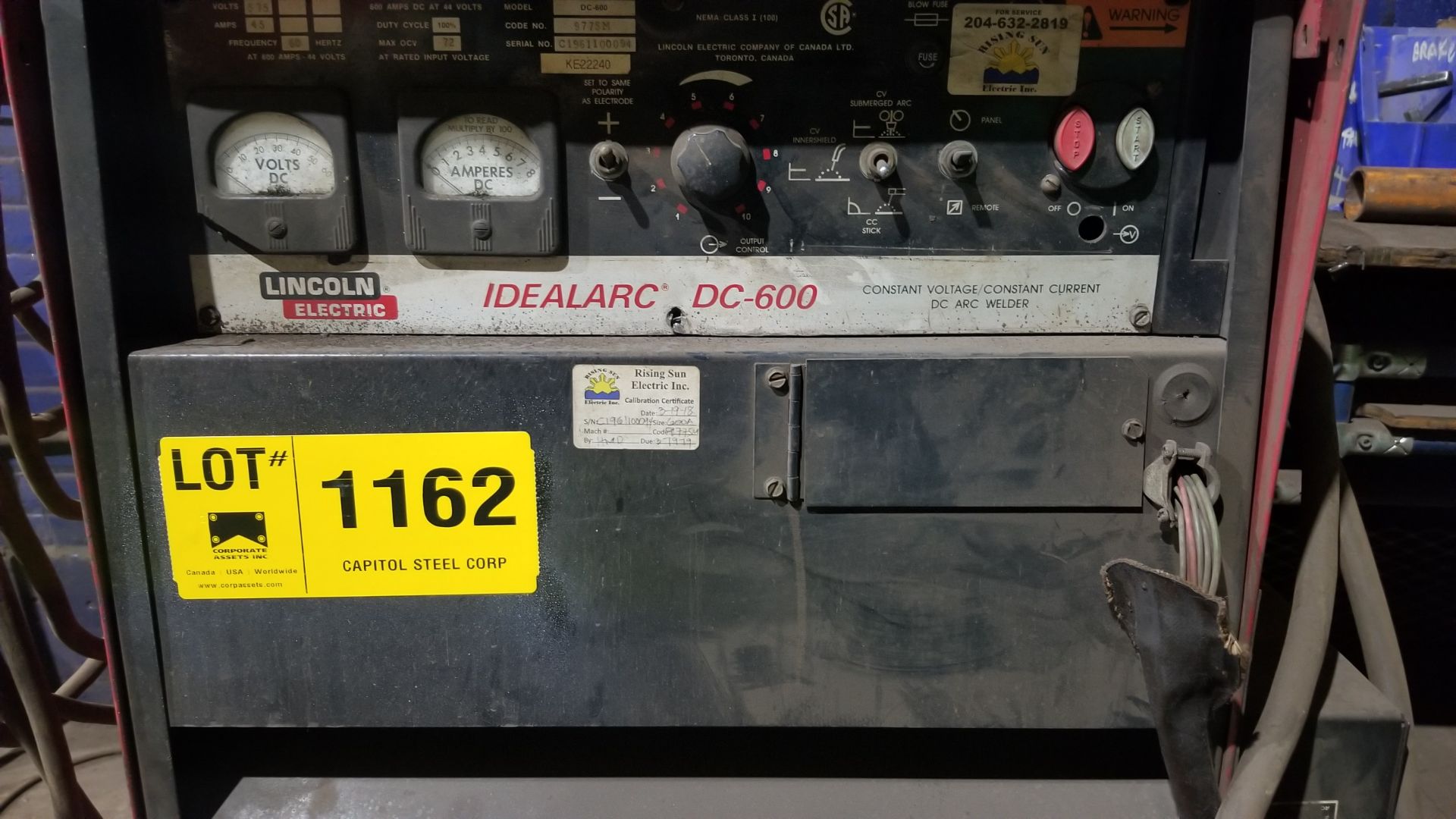 LINCOLN IDEALARC DC-600 MULTI-PROCESS WELDER WITH CABLES & ARCAIR GOUGING TORCH, S/N: C1961100094 ( - Image 3 of 6