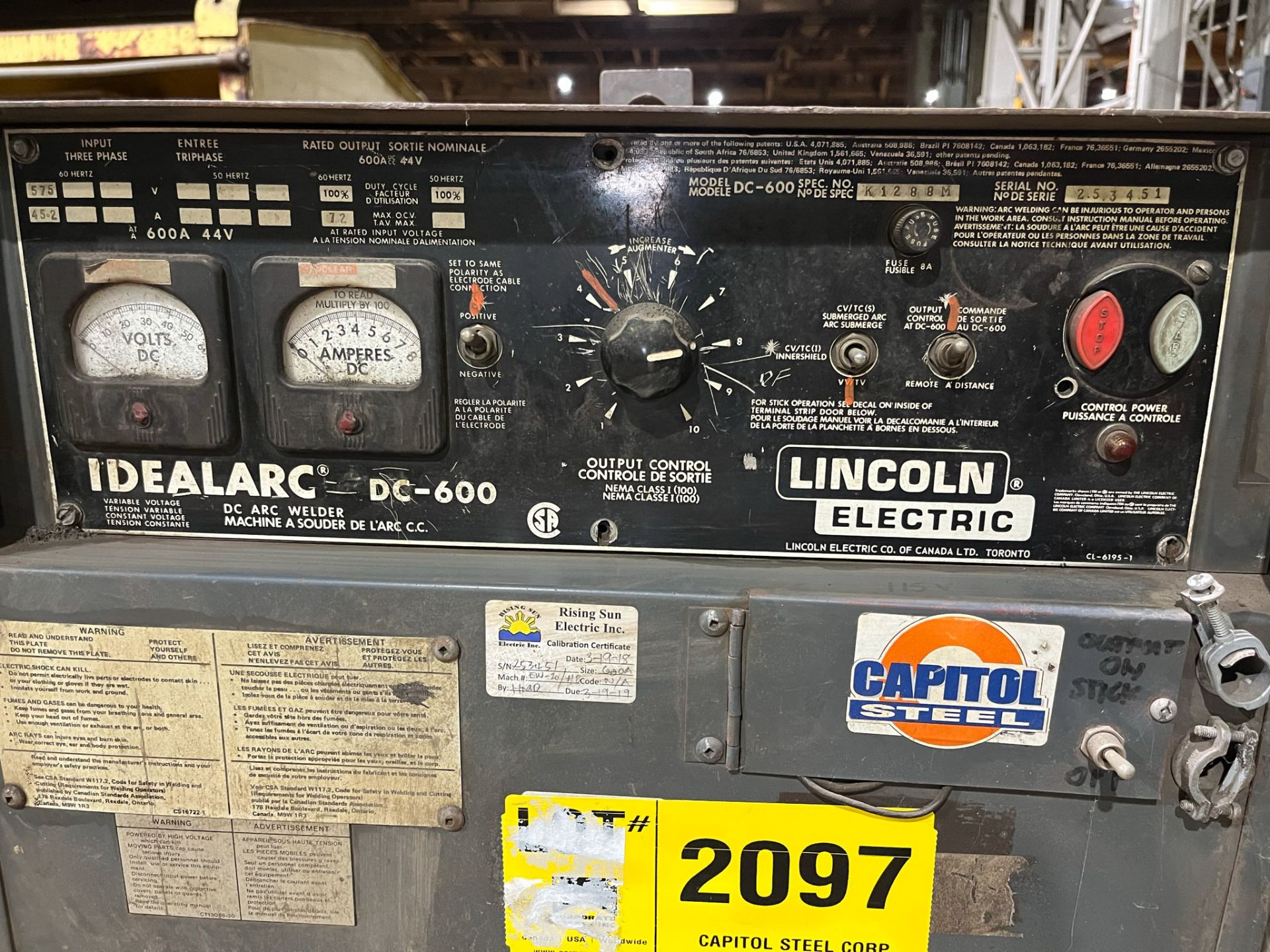 LINCOLN ELECTRIC IDEALARC DC-600 MULTI-PROCESS WELDING POWER SOURCE [RIGGING FEES FOR LOT #2097 - $ - Image 3 of 5