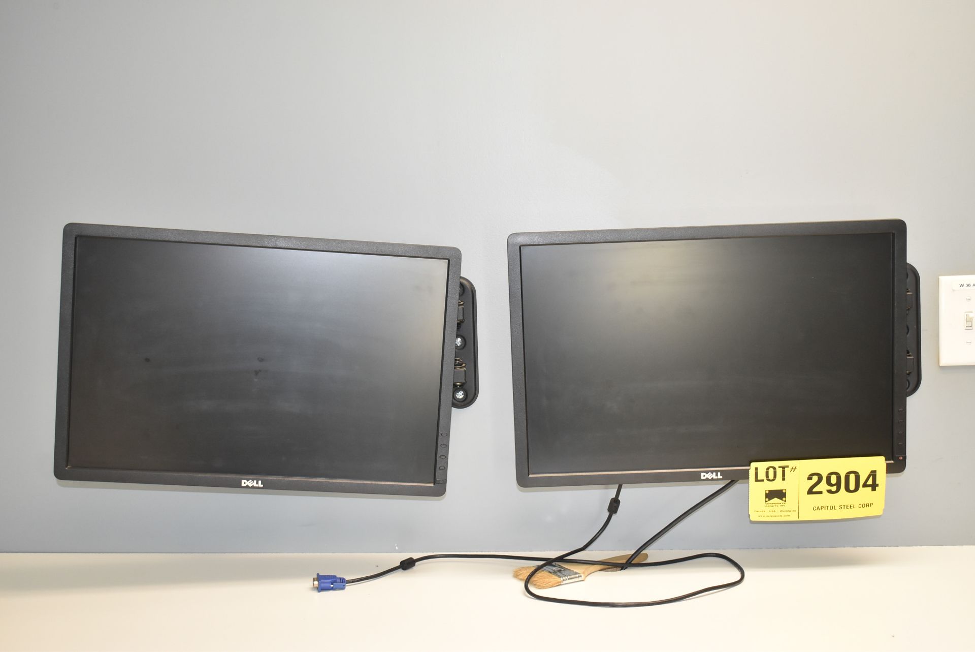 LOT/ FLATSCREEN COMPUTER MONITORS WITH MOUNTING BRACKETS, KEYBOARDS & MICE THROUGHOUT OFFICE (CPUs