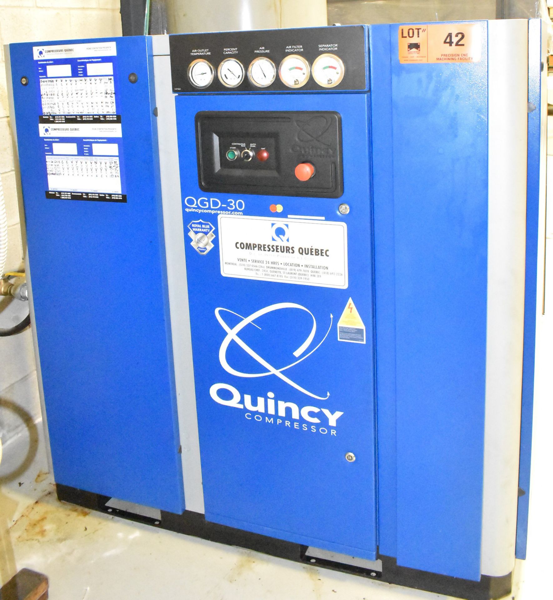 QUINCY (2009) QGD-30-390528 30HP ROTARY SCREW AIR COMPRESSOR WITH 139CFM @ 100PSIG, 575V/3PH/60HZ, - Image 2 of 8