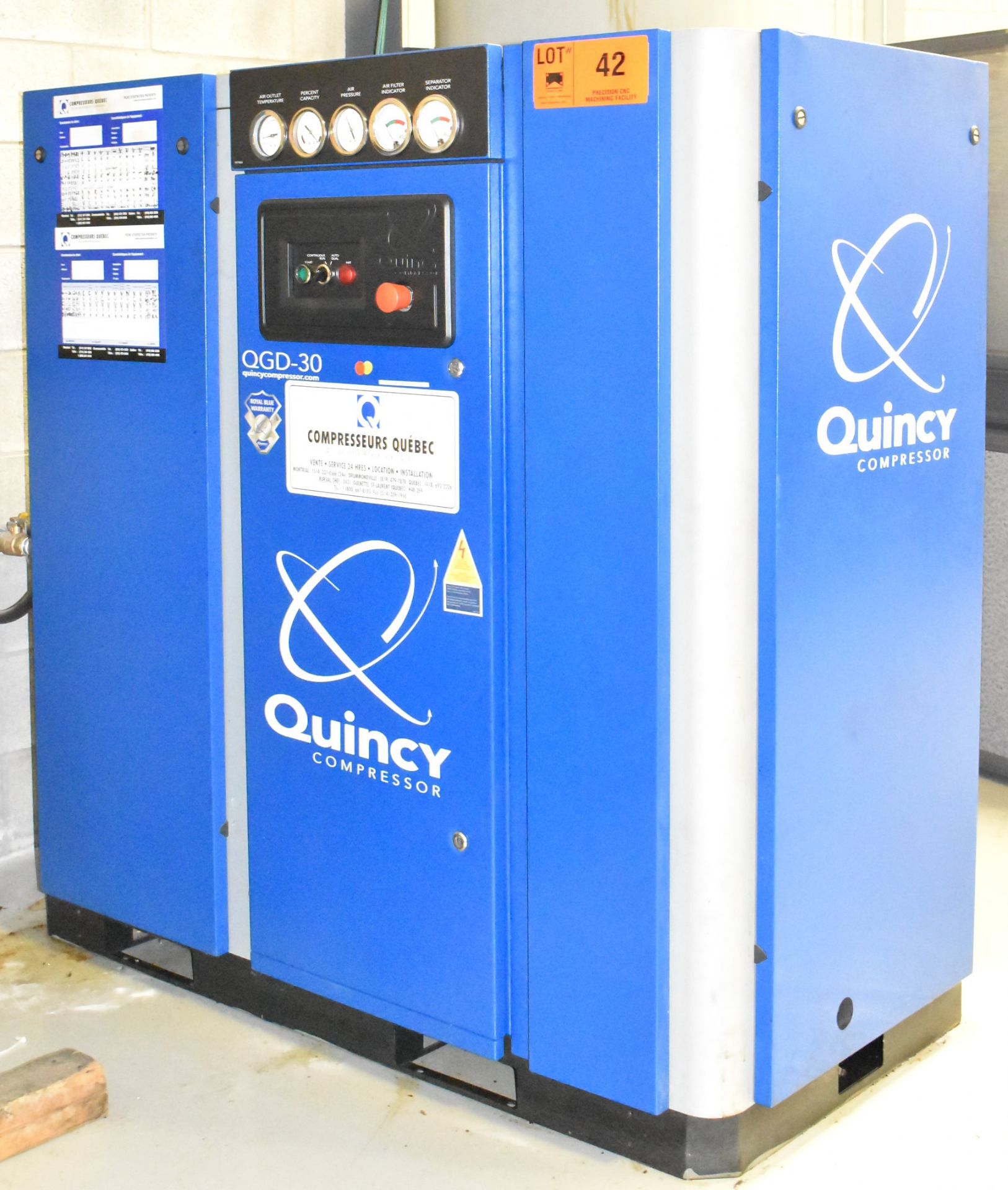 QUINCY (2009) QGD-30-390528 30HP ROTARY SCREW AIR COMPRESSOR WITH 139CFM @ 100PSIG, 575V/3PH/60HZ,