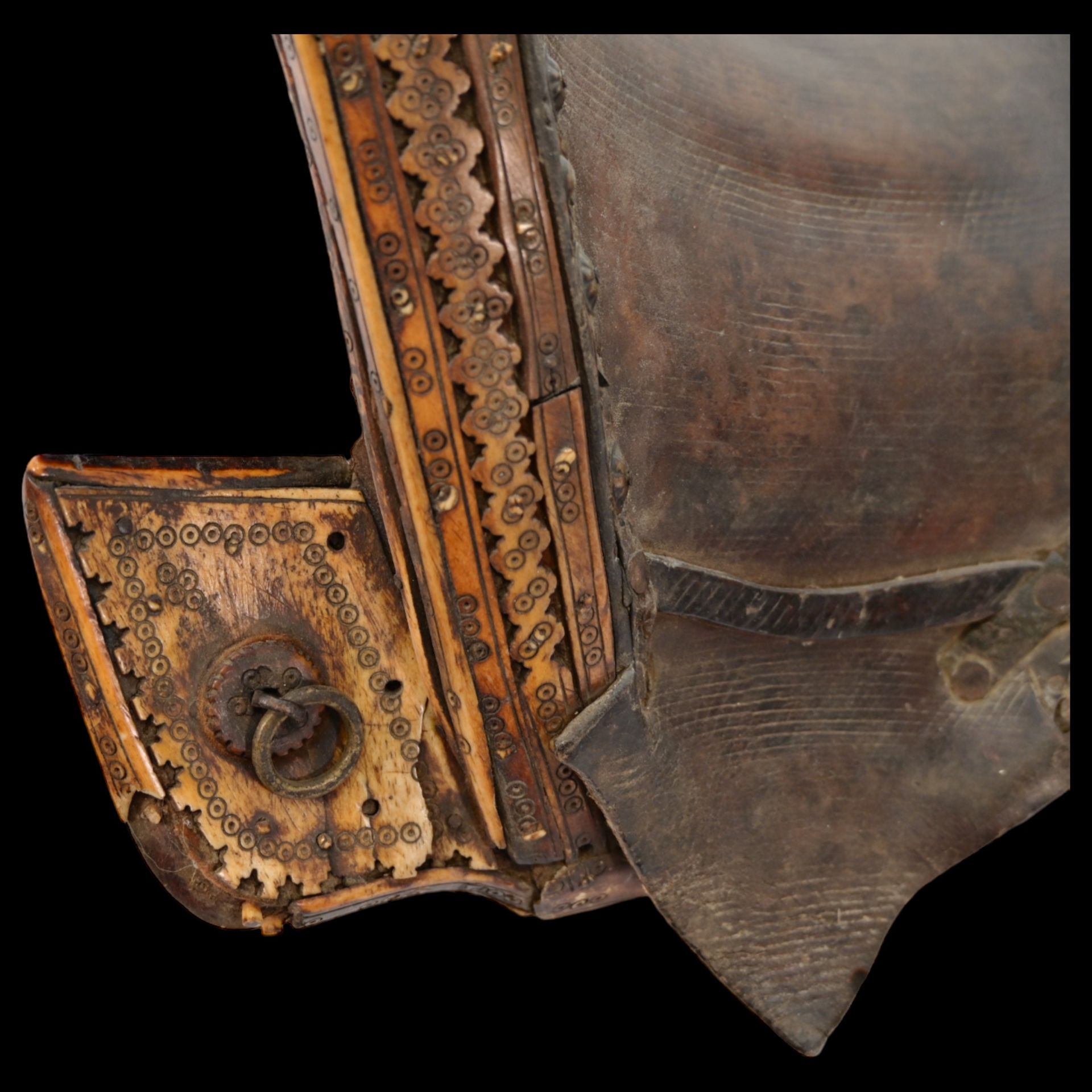 Rare antique Islamic Ottoman, Persian or Central Asia saddle for horseback, 18th century. - Image 8 of 12
