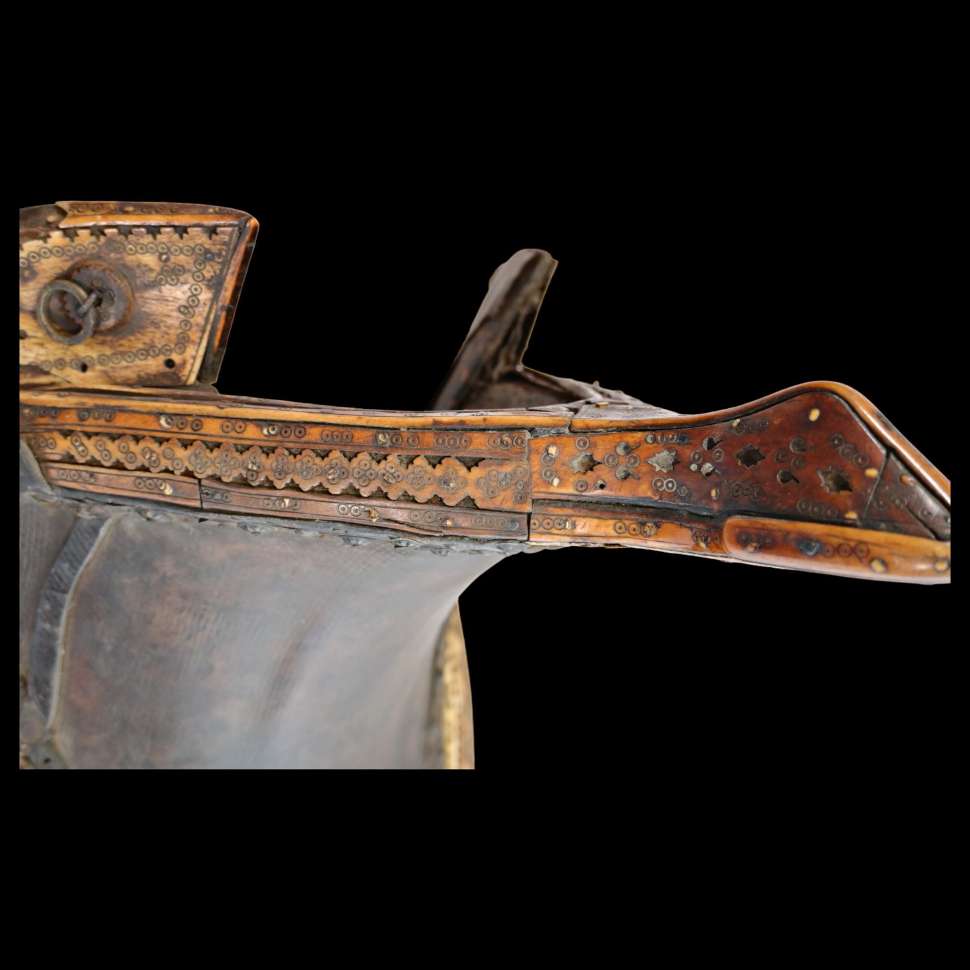 Rare antique Islamic Ottoman, Persian or Central Asia saddle for horseback, 18th century. - Image 9 of 12