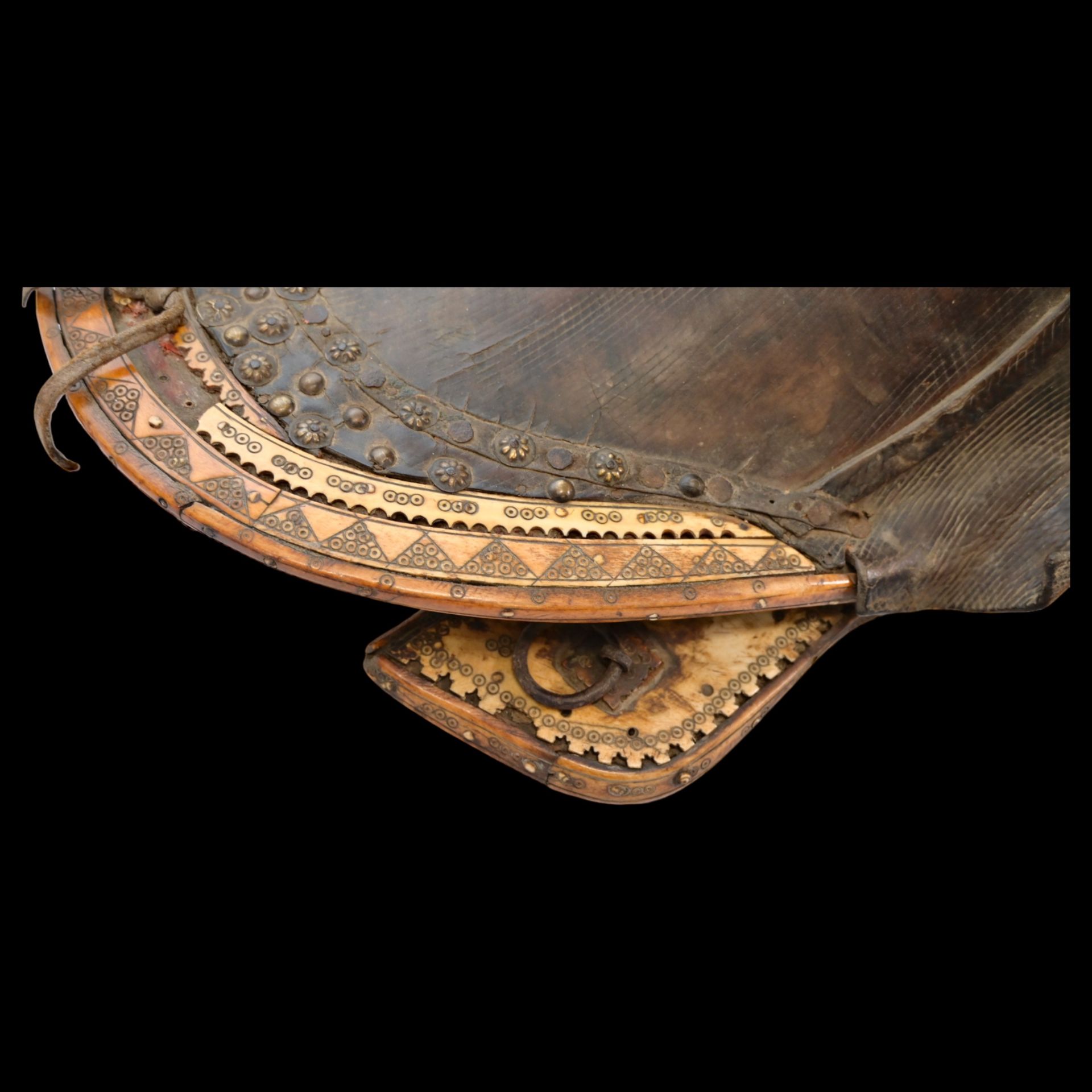 Rare antique Islamic Ottoman, Persian or Central Asia saddle for horseback, 18th century. - Image 5 of 12