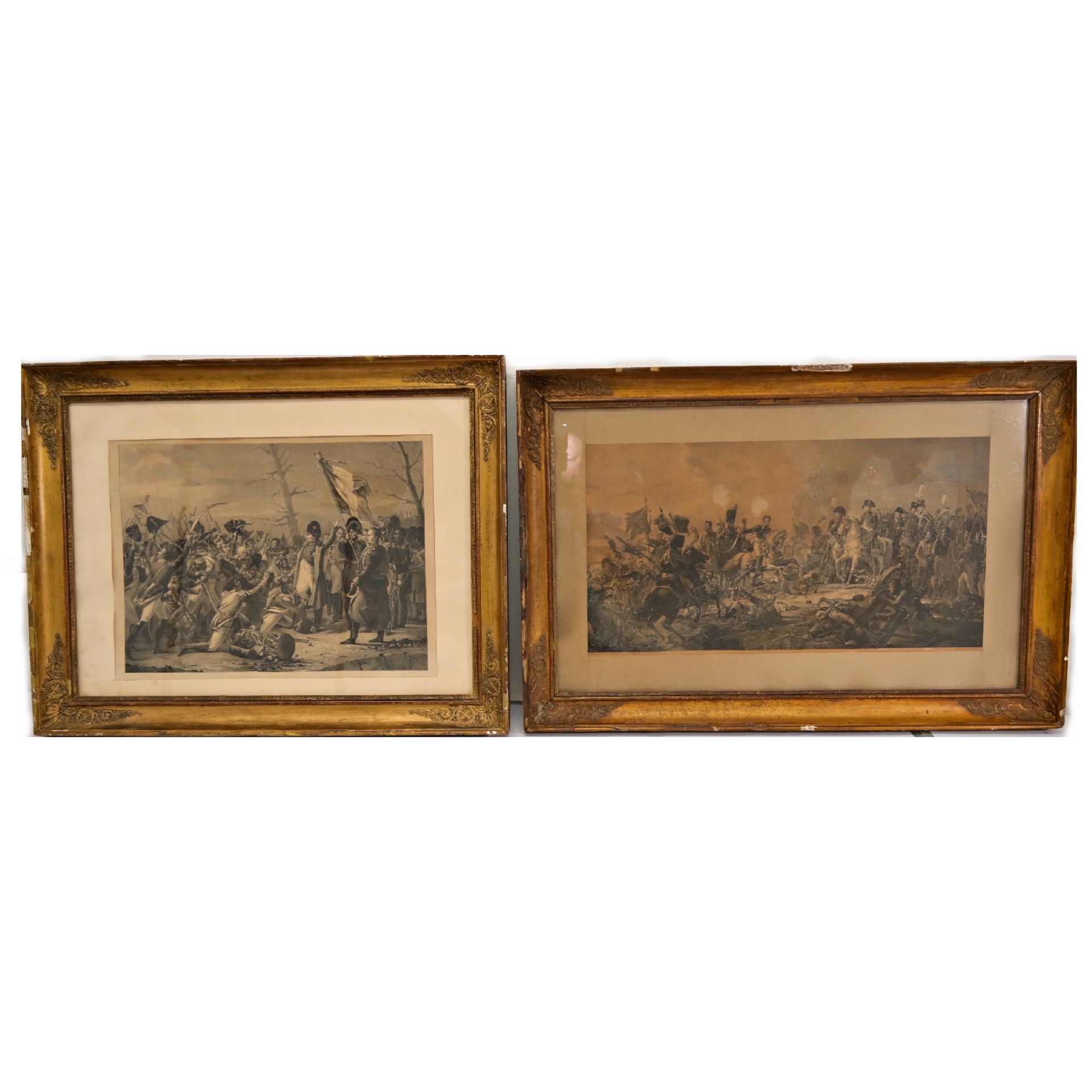A pair of large engravings, an image of Napoleon and the Russian Campaign 1812. France, 19th c.