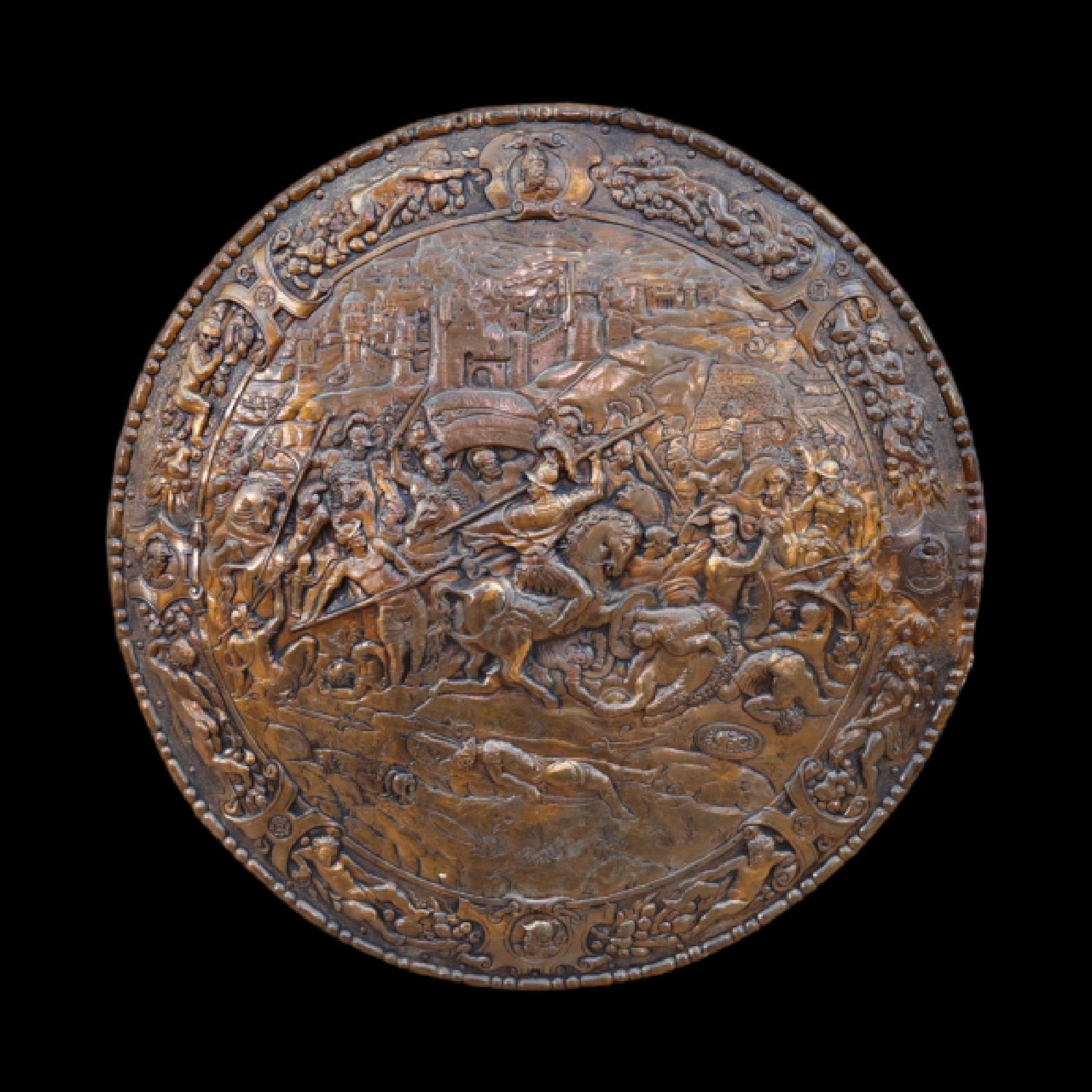 A Victorian Copper Copy of Philip II Spanish Shield, Roman conquest of Carthage. Renaissance style