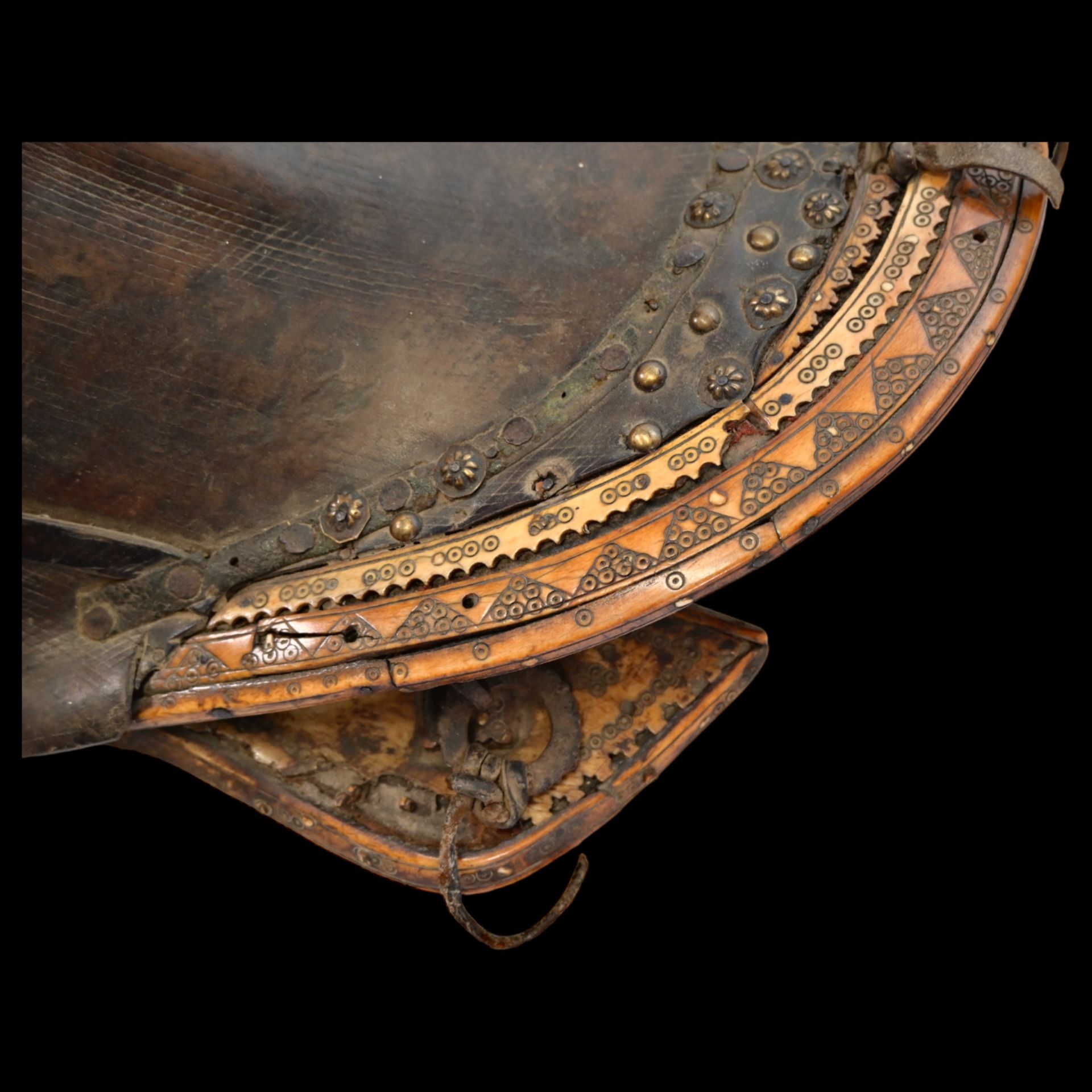 Rare antique Islamic Ottoman, Persian or Central Asia saddle for horseback, 18th century. - Image 7 of 12