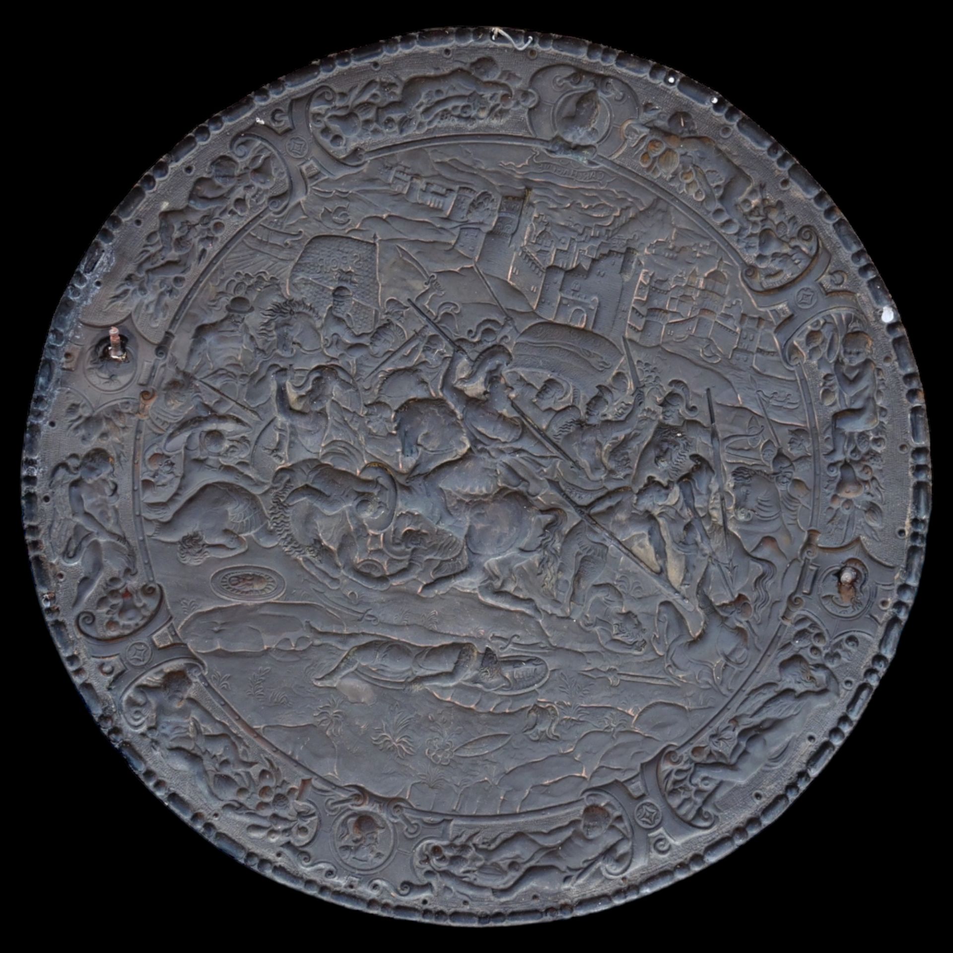 A Victorian Copper Copy of Philip II Spanish Shield, Roman conquest of Carthage. Renaissance style - Image 7 of 7