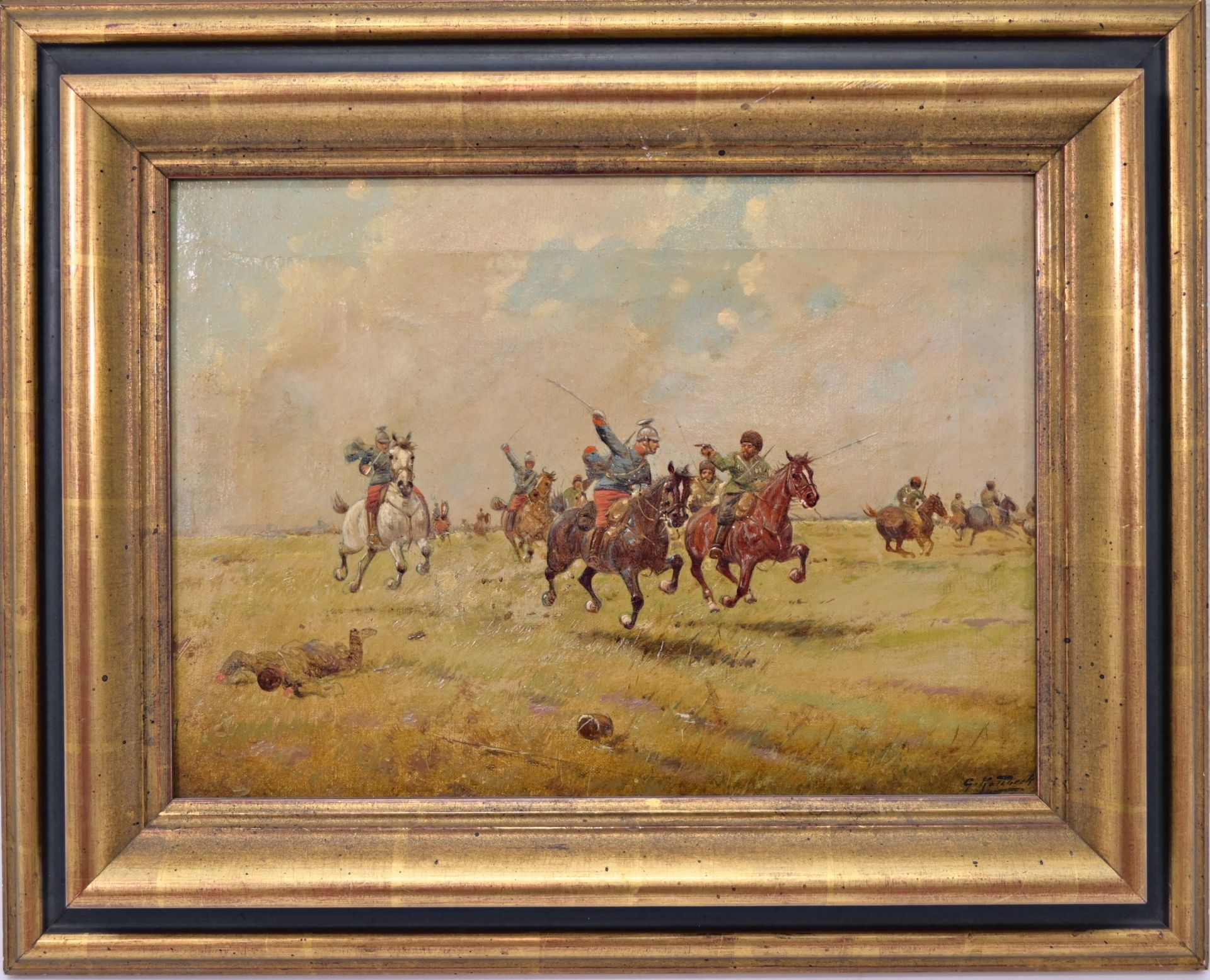 Georg KOTZBECK (XIX-XX) "Cavalry battle between Uhlans and Cossacks" (c.1914). - Image 2 of 7