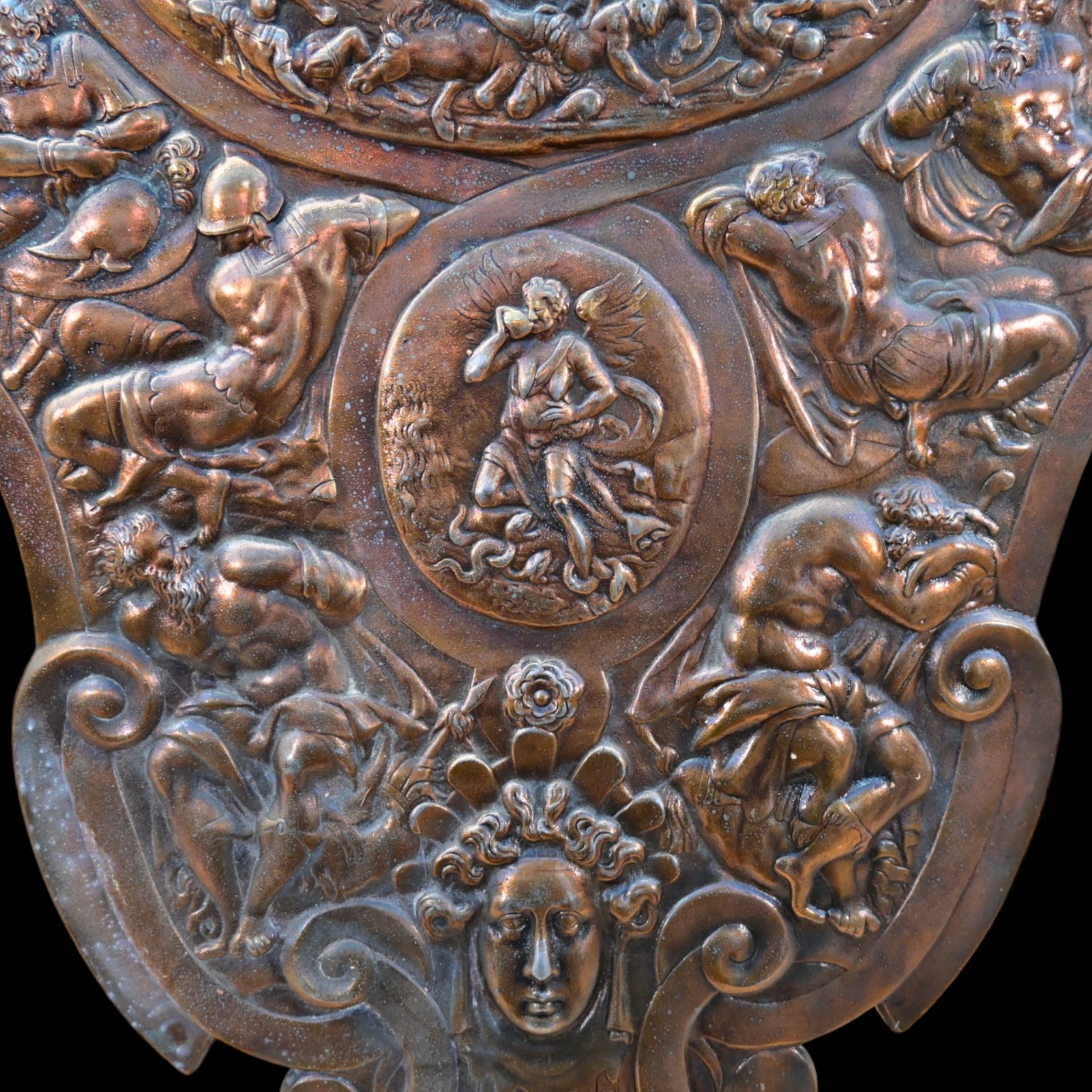 A Large Victorian Copper Shield in the Renaissance manner. English, late 19th century. - Image 5 of 9