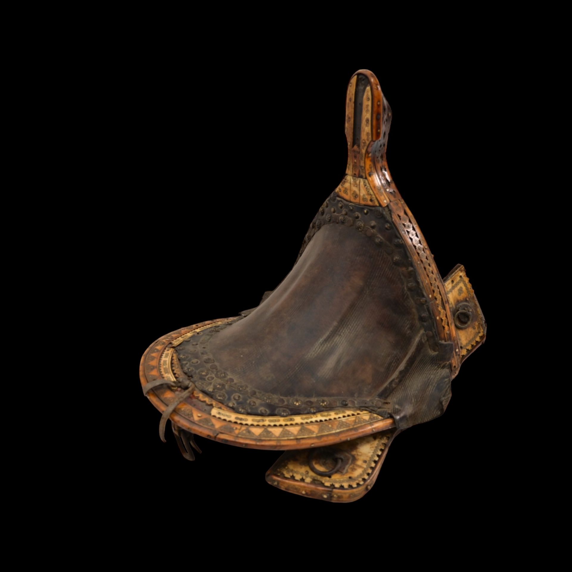 Rare antique Islamic Ottoman, Persian or Central Asia saddle for horseback, 18th century. - Image 2 of 12