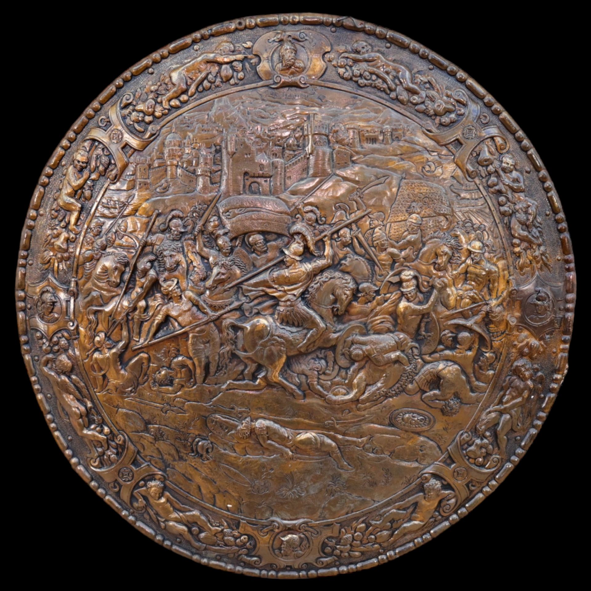 A Victorian Copper Copy of Philip II Spanish Shield, Roman conquest of Carthage. Renaissance style - Image 2 of 7