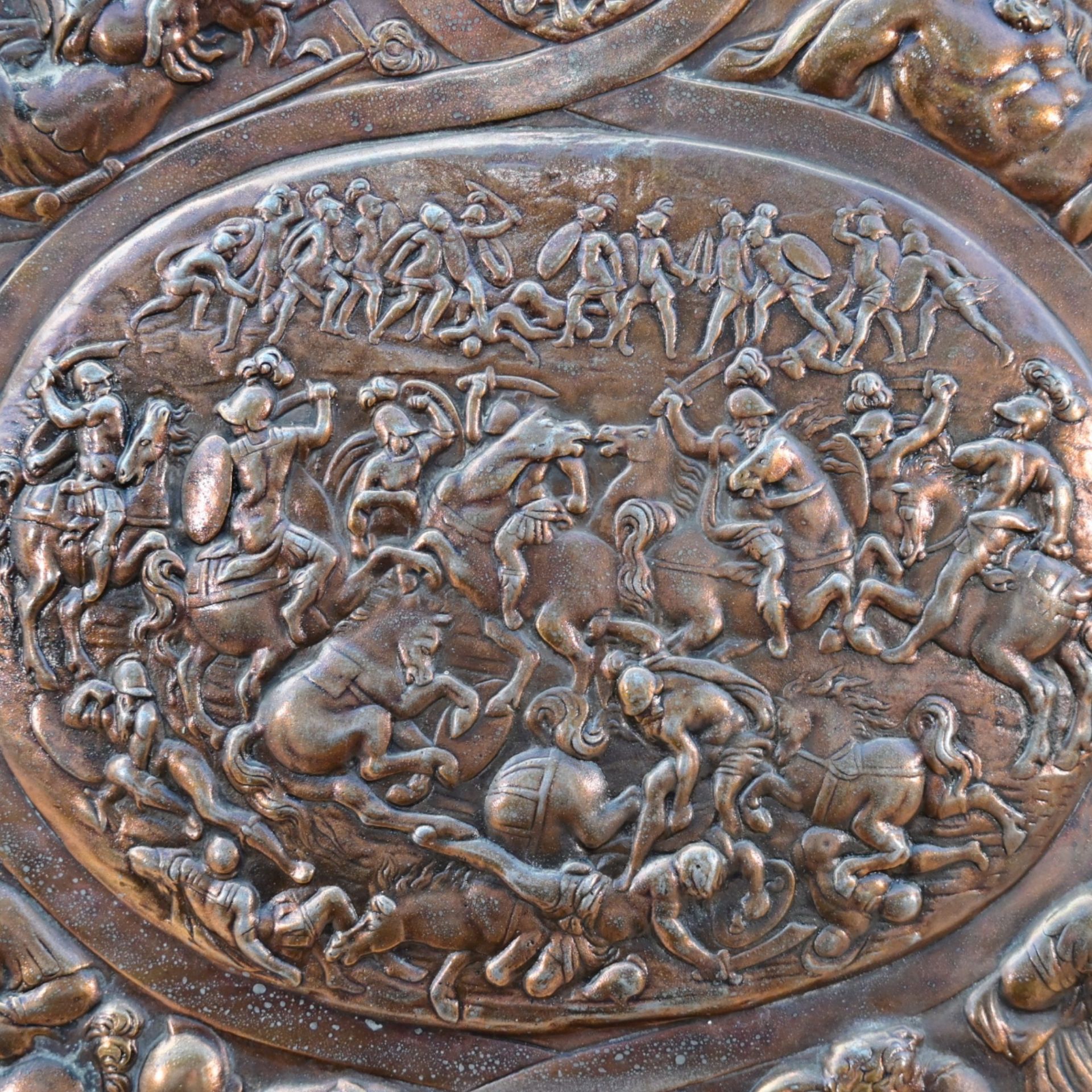 A Large Victorian Copper Shield in the Renaissance manner. English, late 19th century. - Image 4 of 9