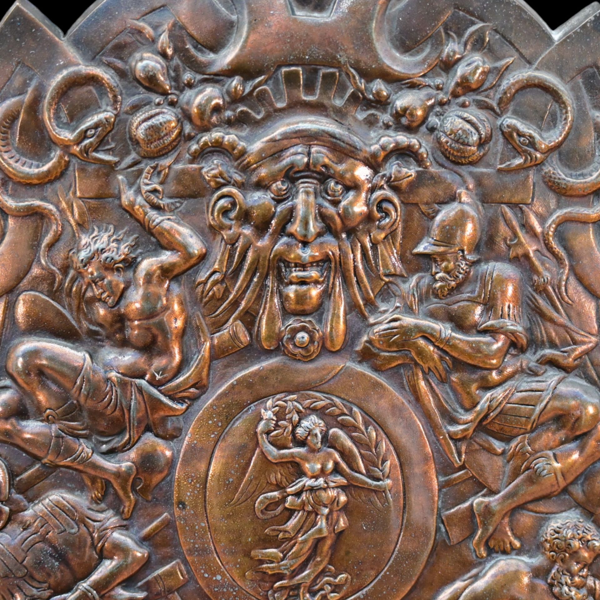 A Large Victorian Copper Shield in the Renaissance manner. English, late 19th century. - Image 3 of 9