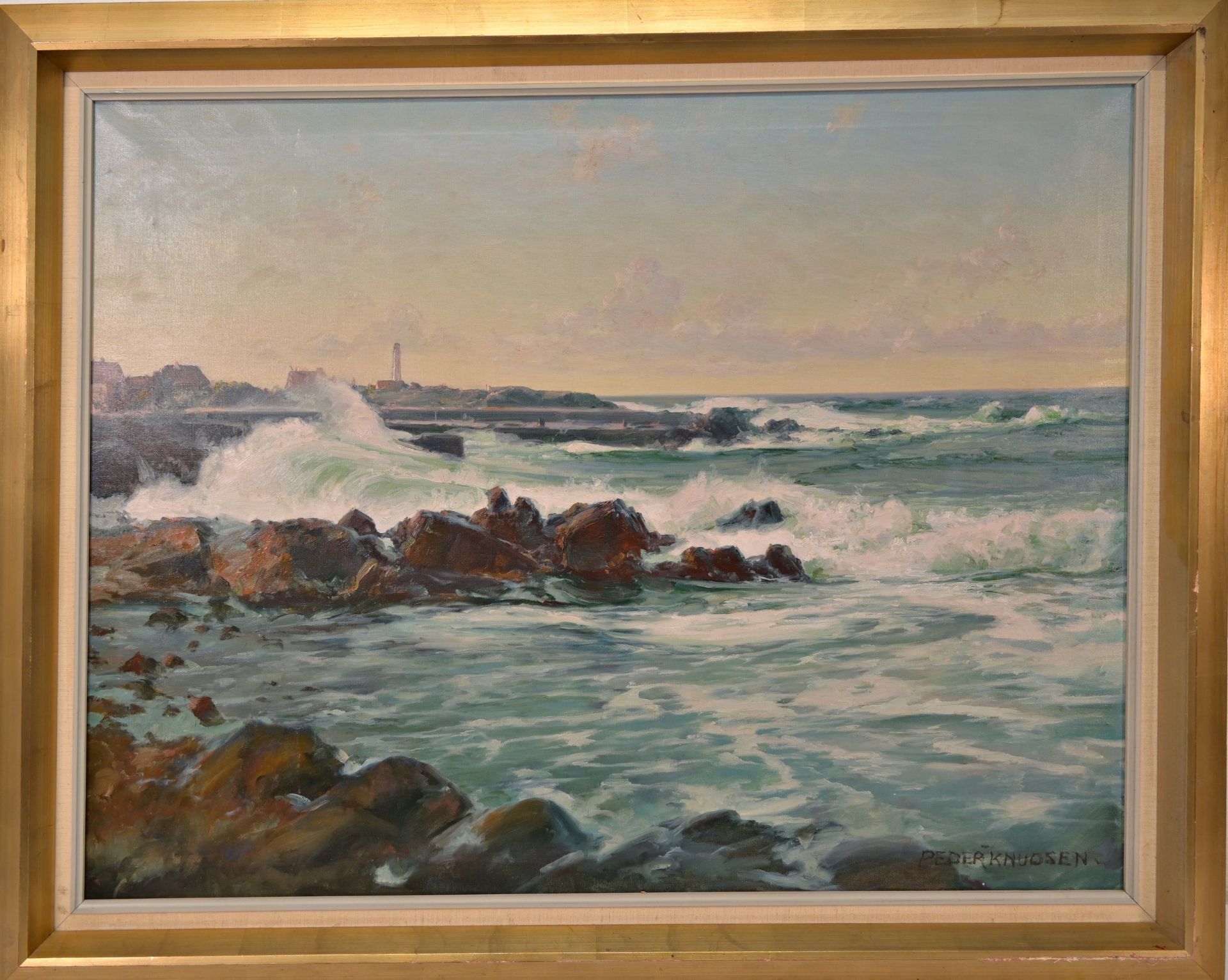 PEDER JACOB MARIUS KNUDSEN (Danish, 1868-1944). The Surf. Oil on canvas. - Image 2 of 6