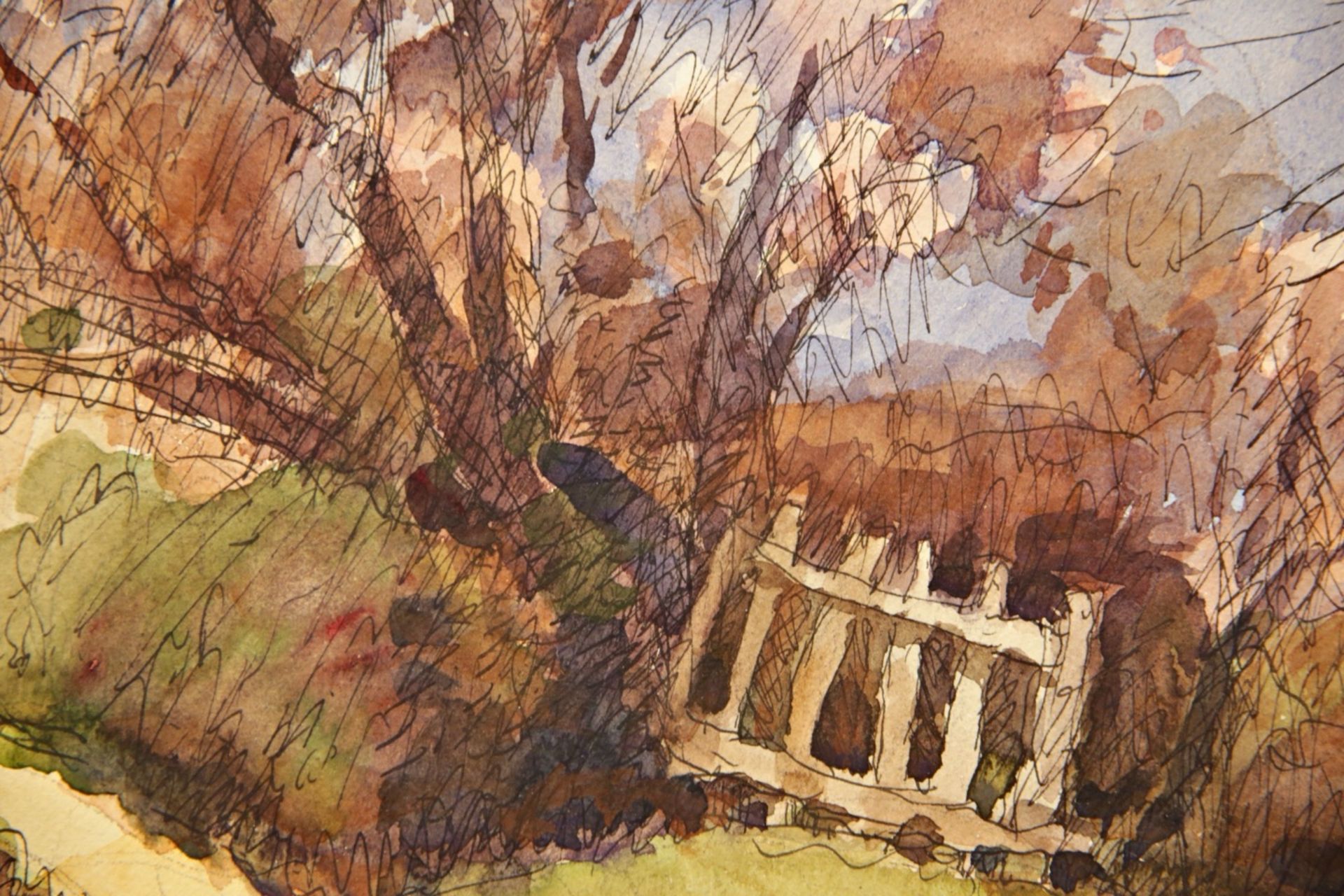 Alfred BERGIER (1881-1971) "Landscape with a path", drawing in ink and watercolor. - Image 4 of 4