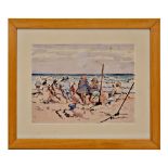 Leon HAUDEVILLE (1885-1969) "Children at the beach", watercolor on paper, French painting, 20th _.