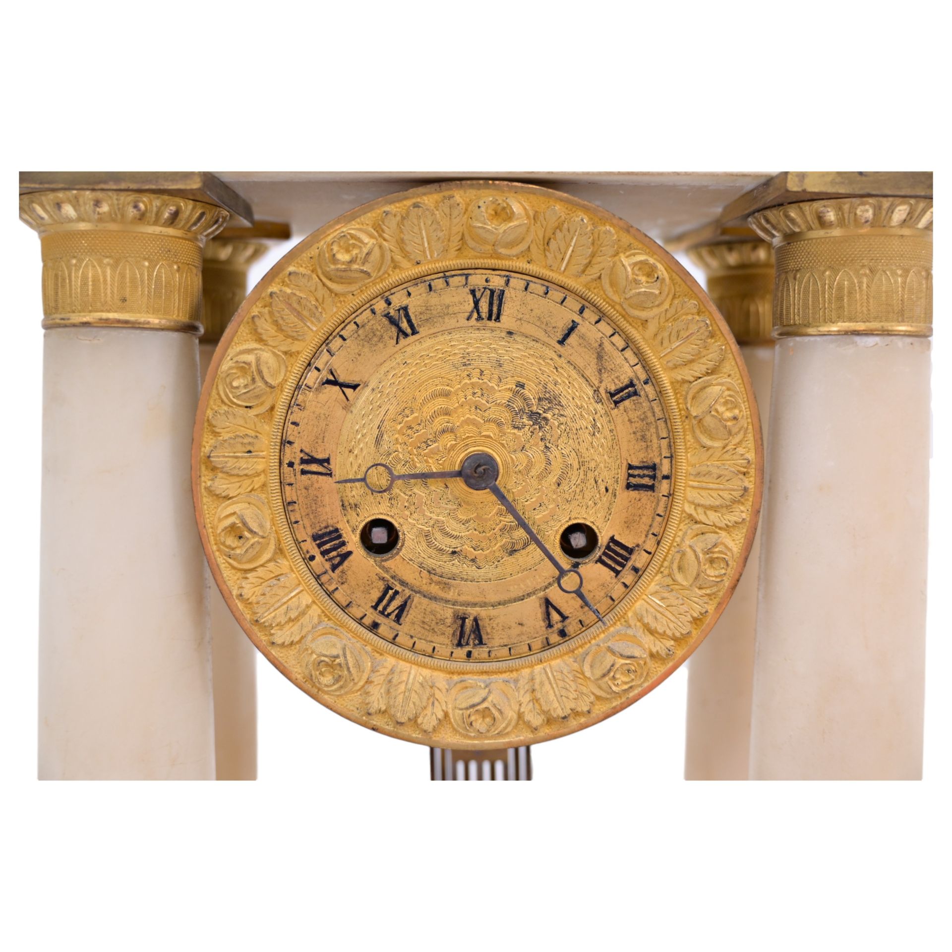 French Empire-Style Alabaster and Gilt-Bronze Portico Clock, mid 19th century. - Image 6 of 10