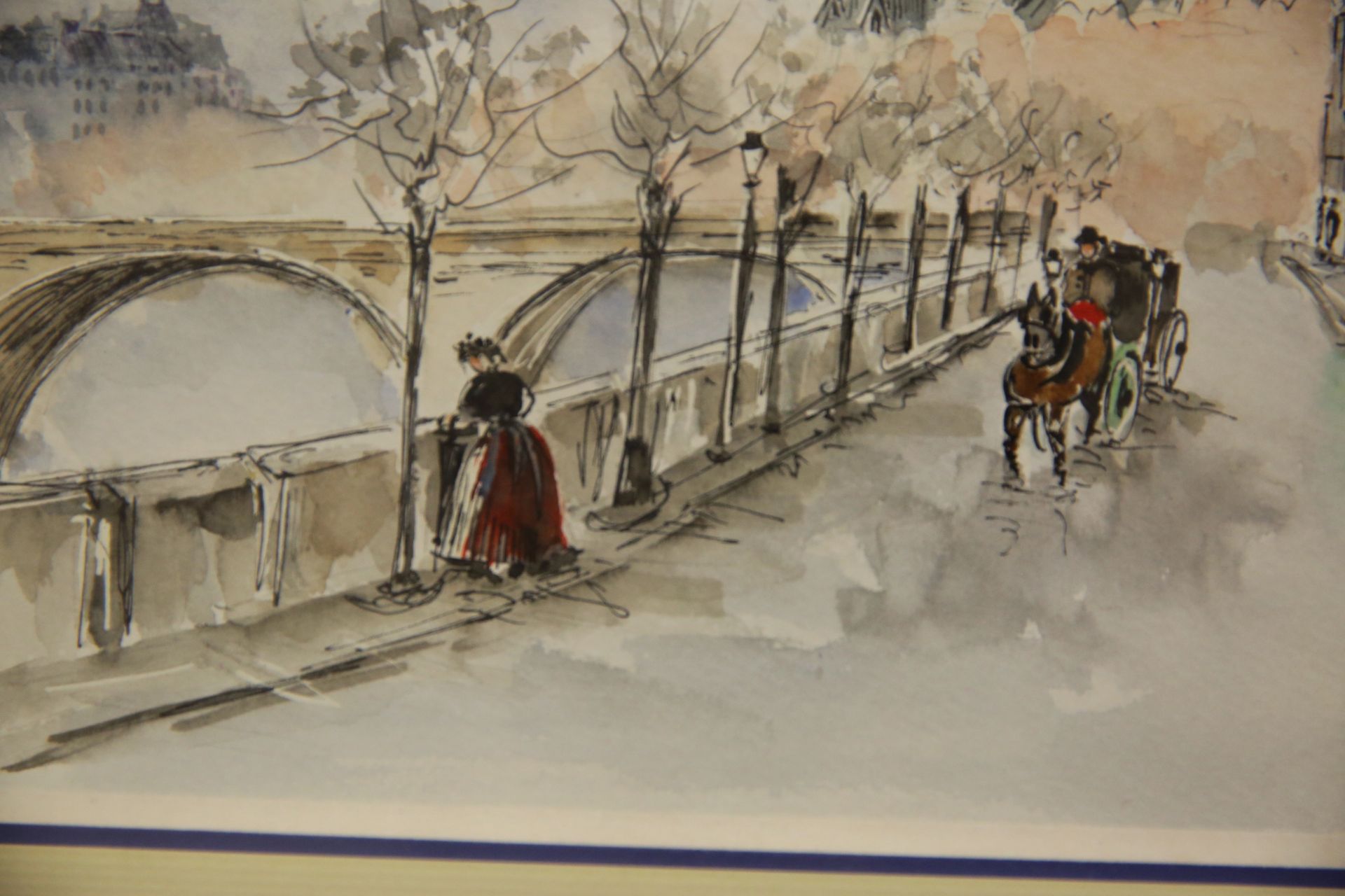"The Seine and Notre Dame" watercolor on paper, signed M Boupunier, French painting of the 20th _. - Image 4 of 6