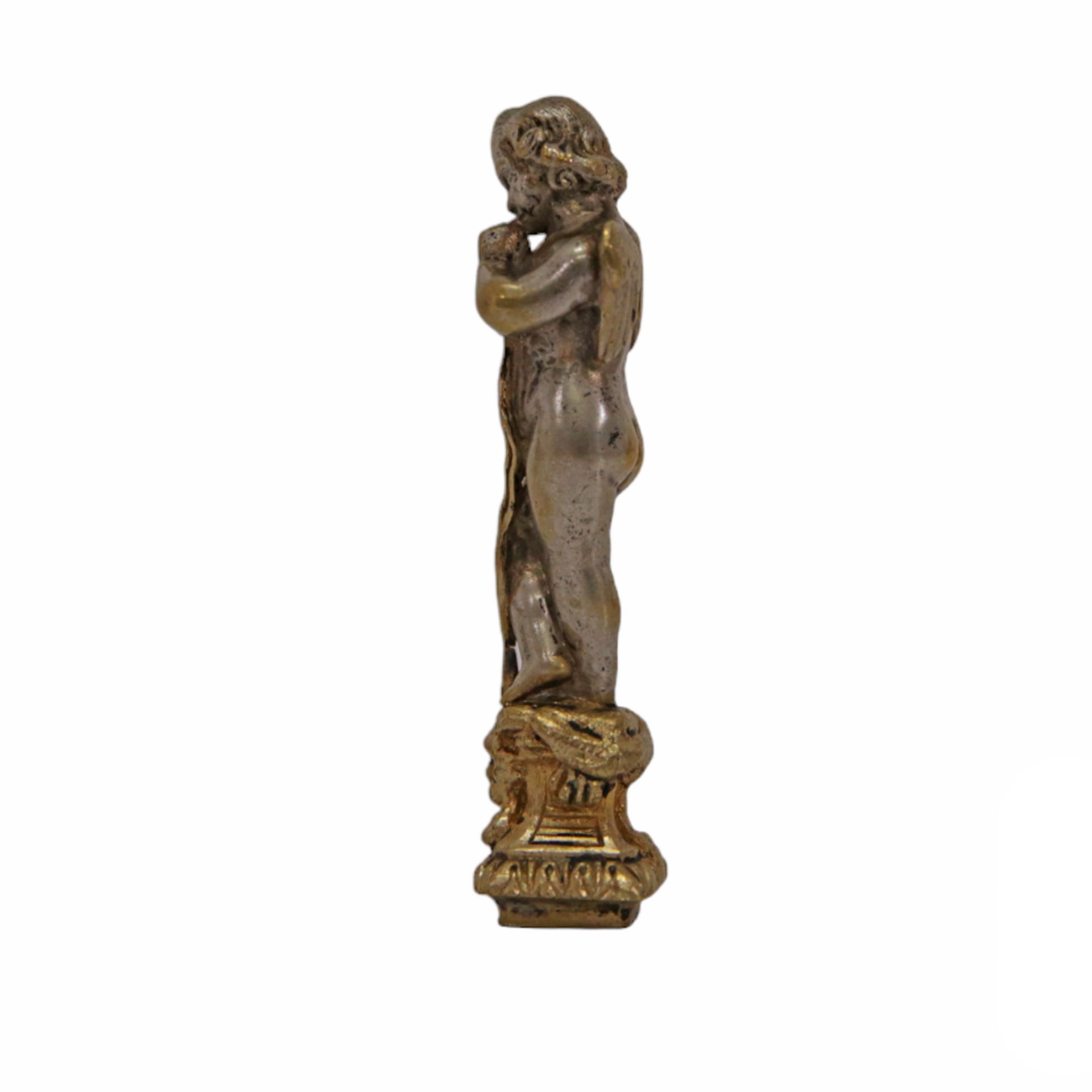 Bronze seal monogrammed in the form of Cupid with silver plating and gilding, France, 19th century. - Image 3 of 5