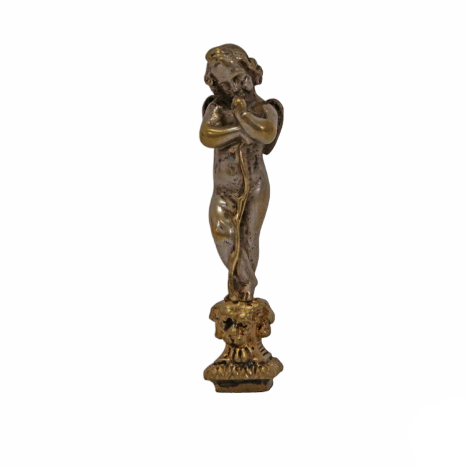 Bronze seal monogrammed in the form of Cupid with silver plating and gilding, France, 19th century. - Image 2 of 5