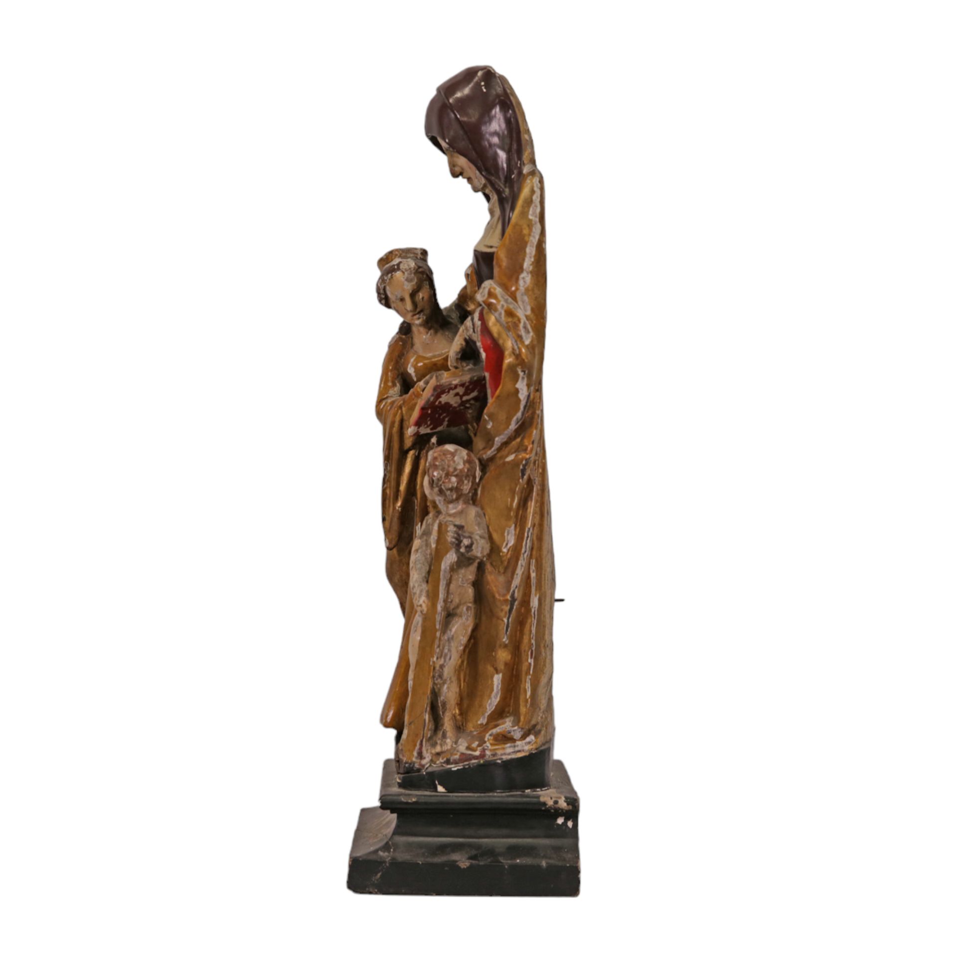 RARE, ANTIQUE, POLYCHROME WOODEN SCULPTURE "SAINT ANNE TRINITI", ON THE BASIS. FRANCE 19th CENTURY. - Image 5 of 13