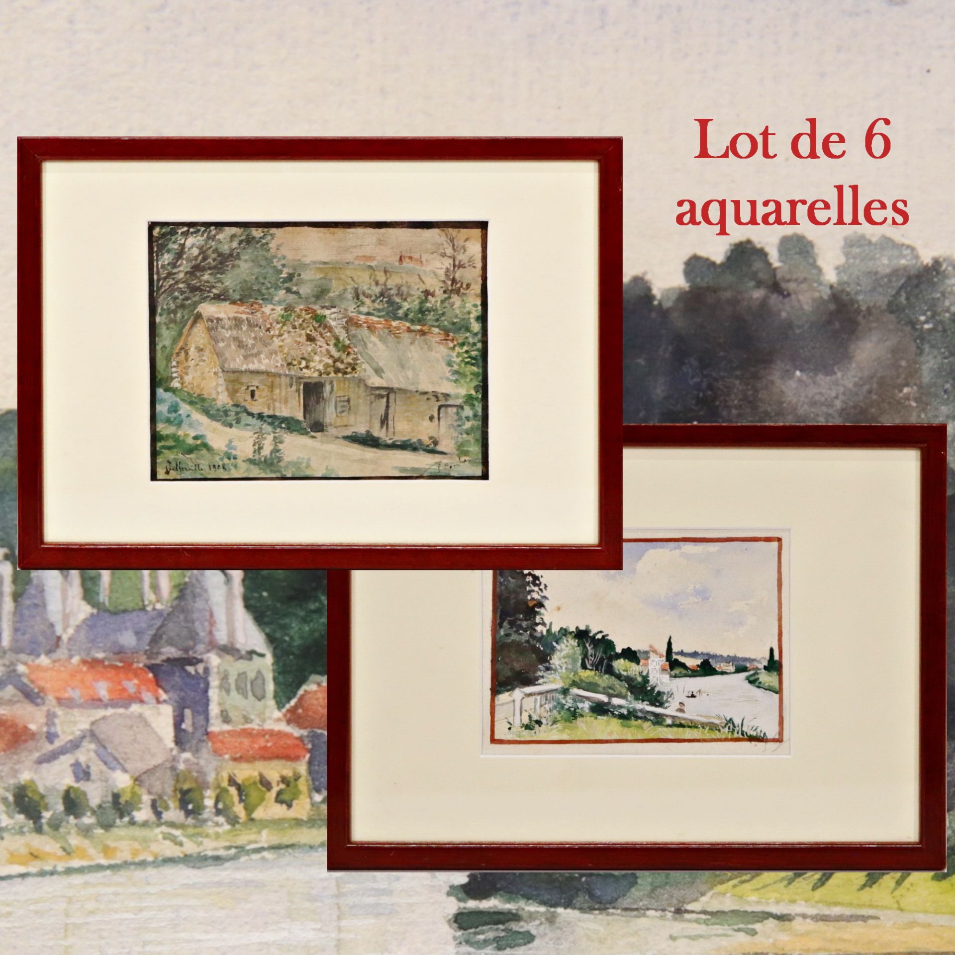 Lot de 6 aquarelles French painting of the first half of the 20th century.