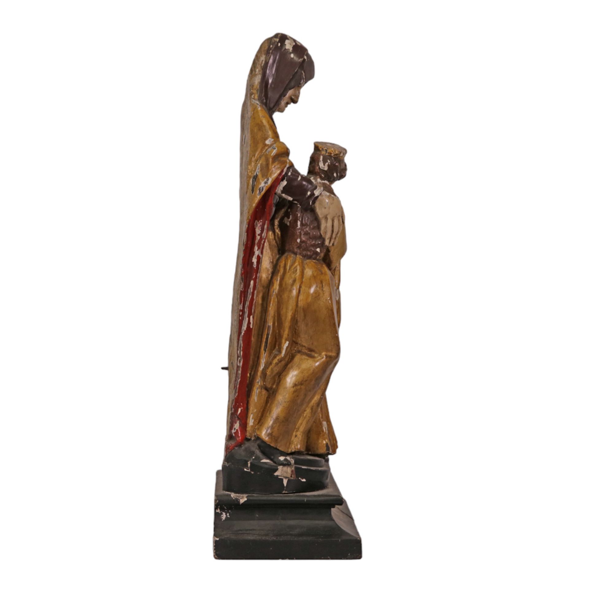 RARE, ANTIQUE, POLYCHROME WOODEN SCULPTURE "SAINT ANNE TRINITI", ON THE BASIS. FRANCE 19th CENTURY. - Image 9 of 13