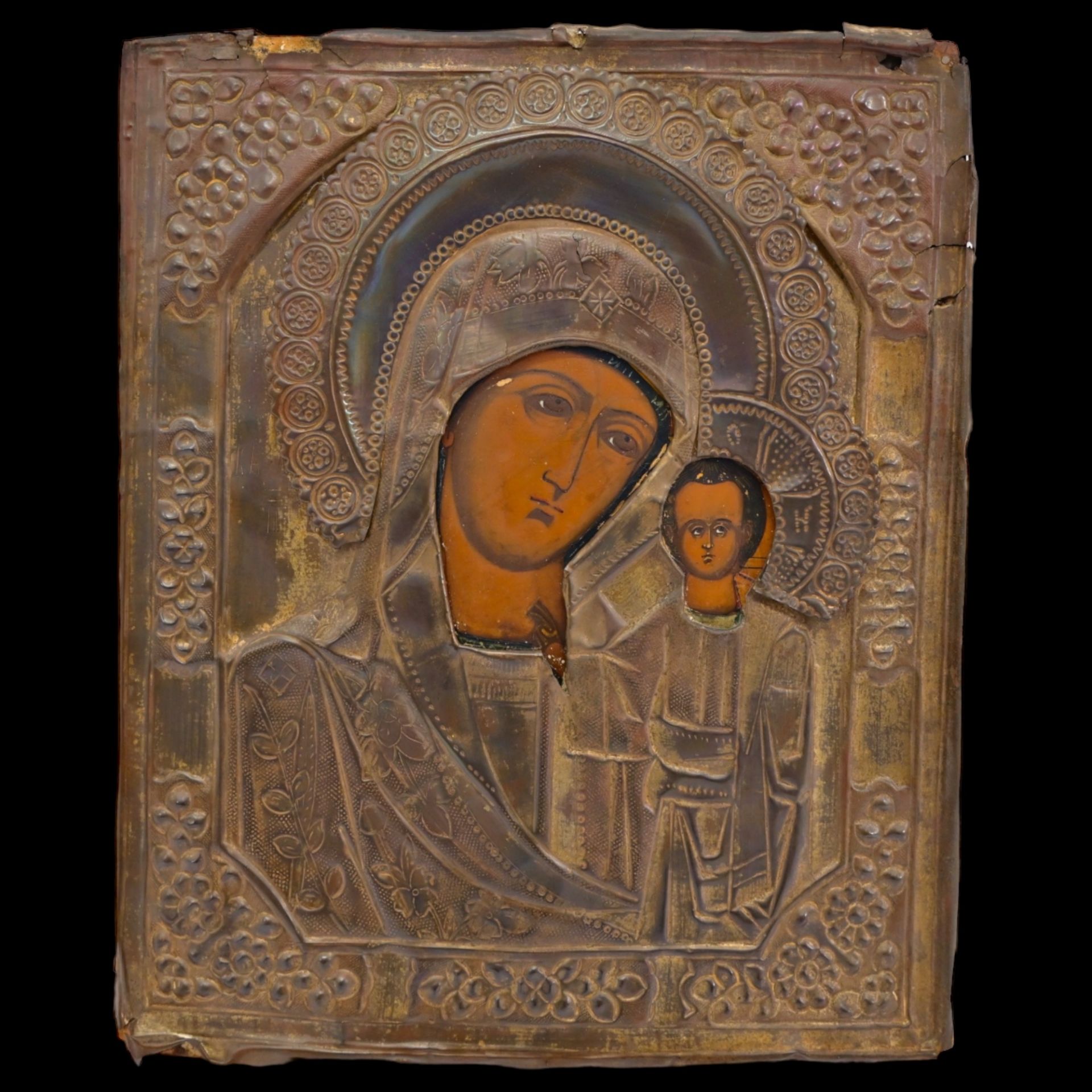 ANTIQUE RUSSIAN ORTHODOX ICON MOTHER OF GOD KAZAN, 19th CENTURY. - Bild 2 aus 6