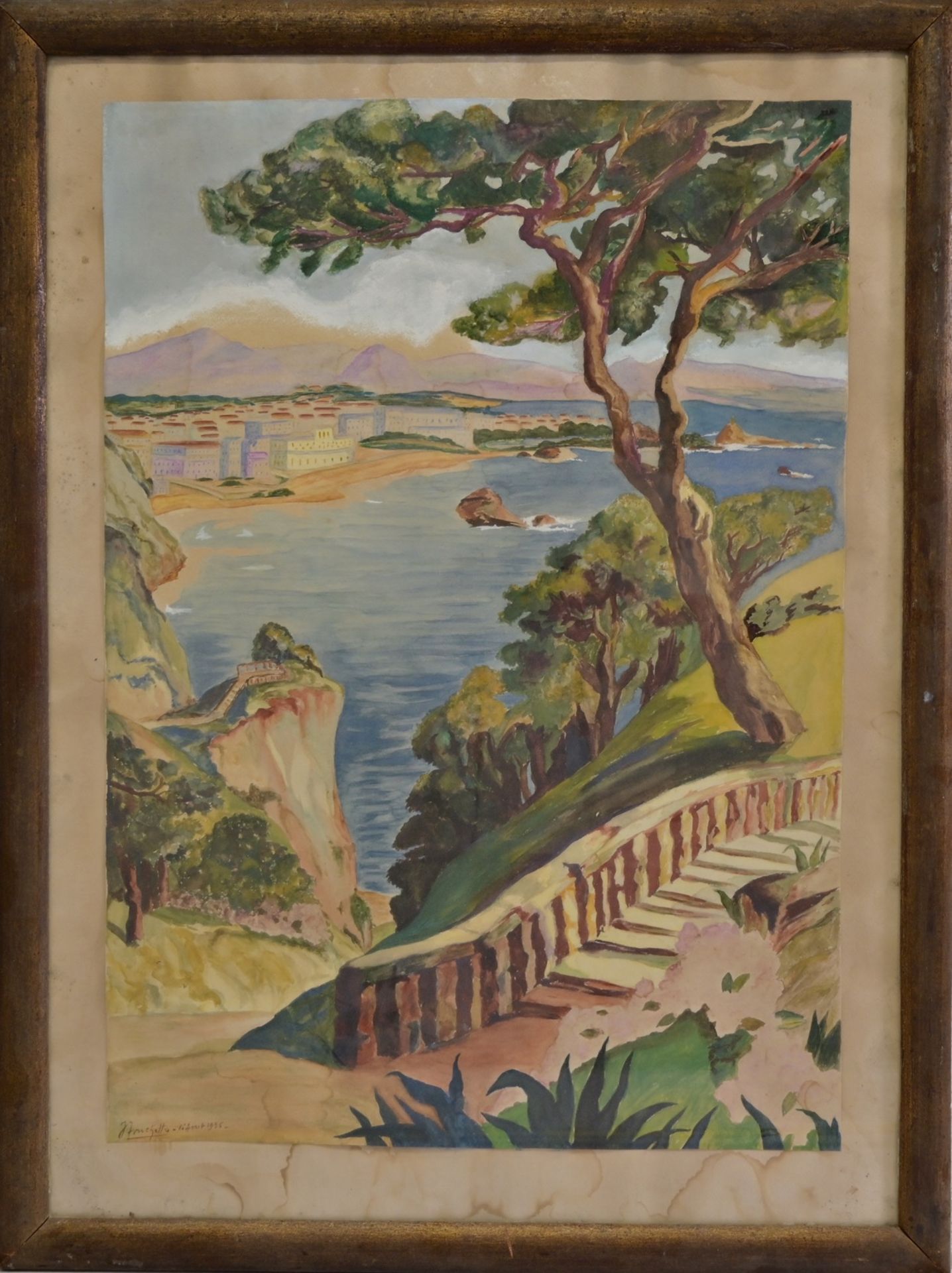 "French Riviera" 1936, watercolor on paper, signed by J Fruchetto, French Painting of the 20th C. - Image 2 of 5