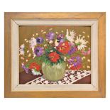 In the style of Mikhail LARIONOV (1881-1964) "Still Life with Flowers", Oil on canvas, Signed LM in