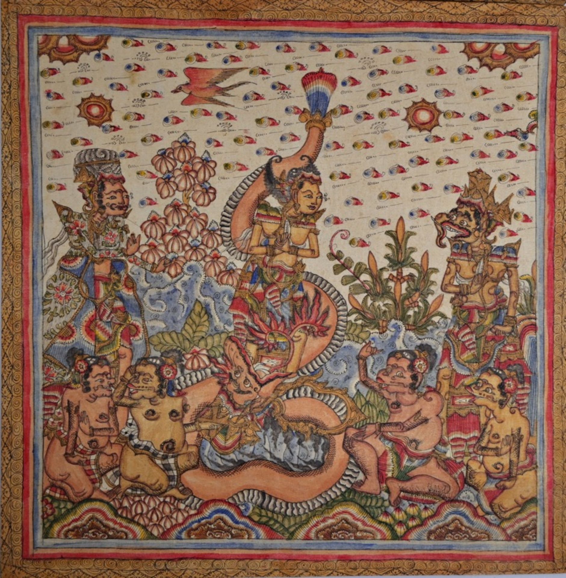 Four (4) traditional Buddhist, Indonesia, painting on fabric bound together, 20th century. - Bild 2 aus 6