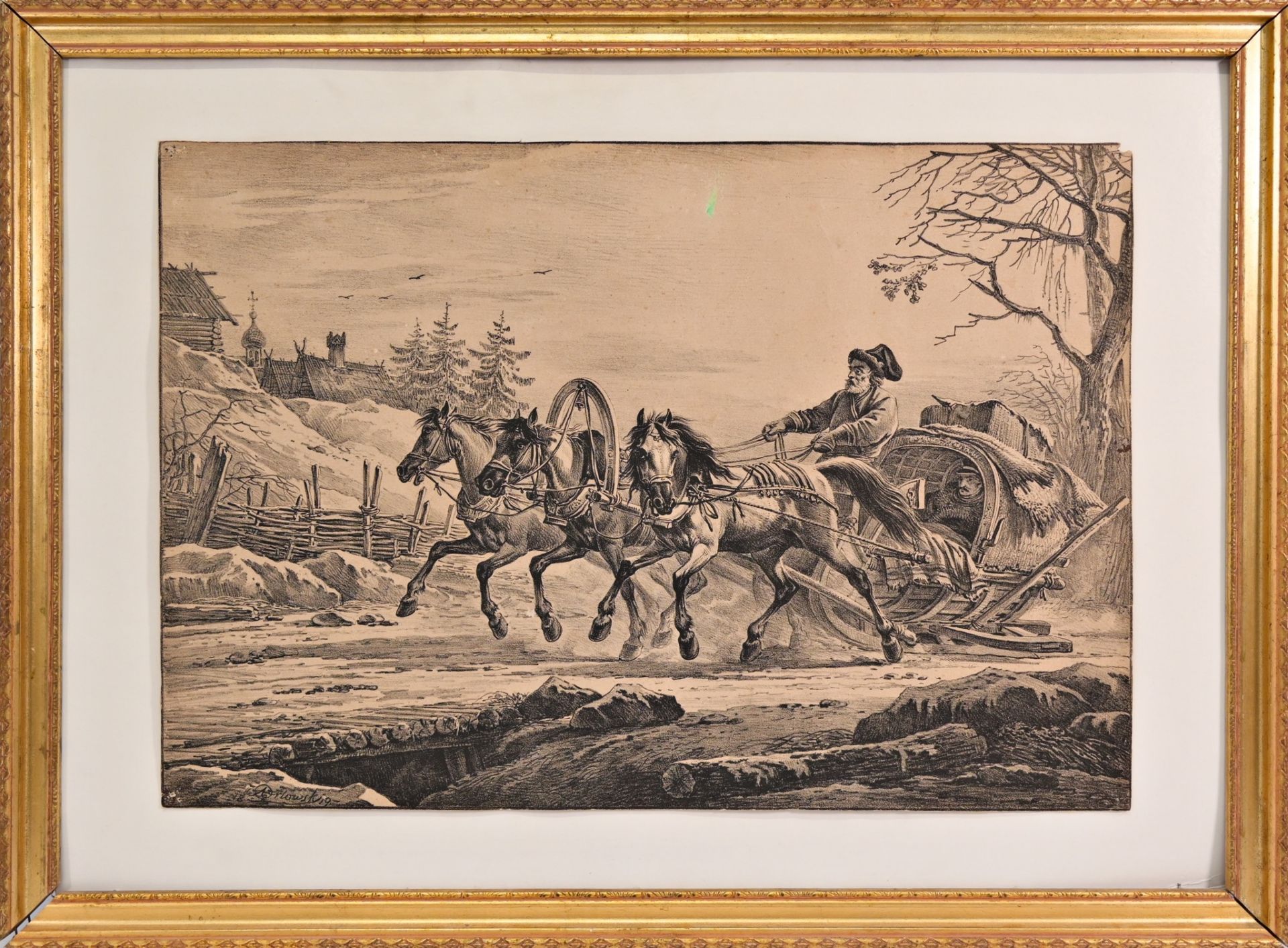 Alexander Ossipovich ORLOWSKY (1777-1832) "Troika travelling in the snow" 1819, Lithograph. - Bild 2 aus 5
