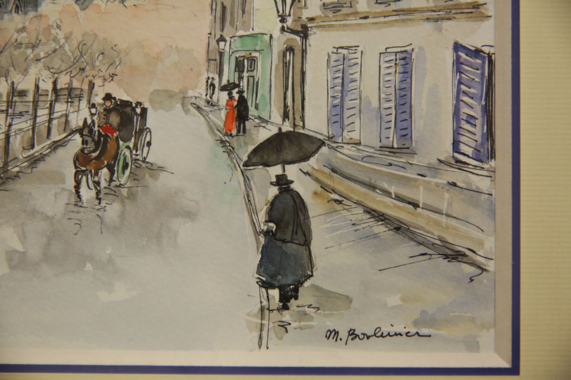 "The Seine and Notre Dame" watercolor on paper, signed M Boupunier, French painting of the 20th _. - Image 5 of 6