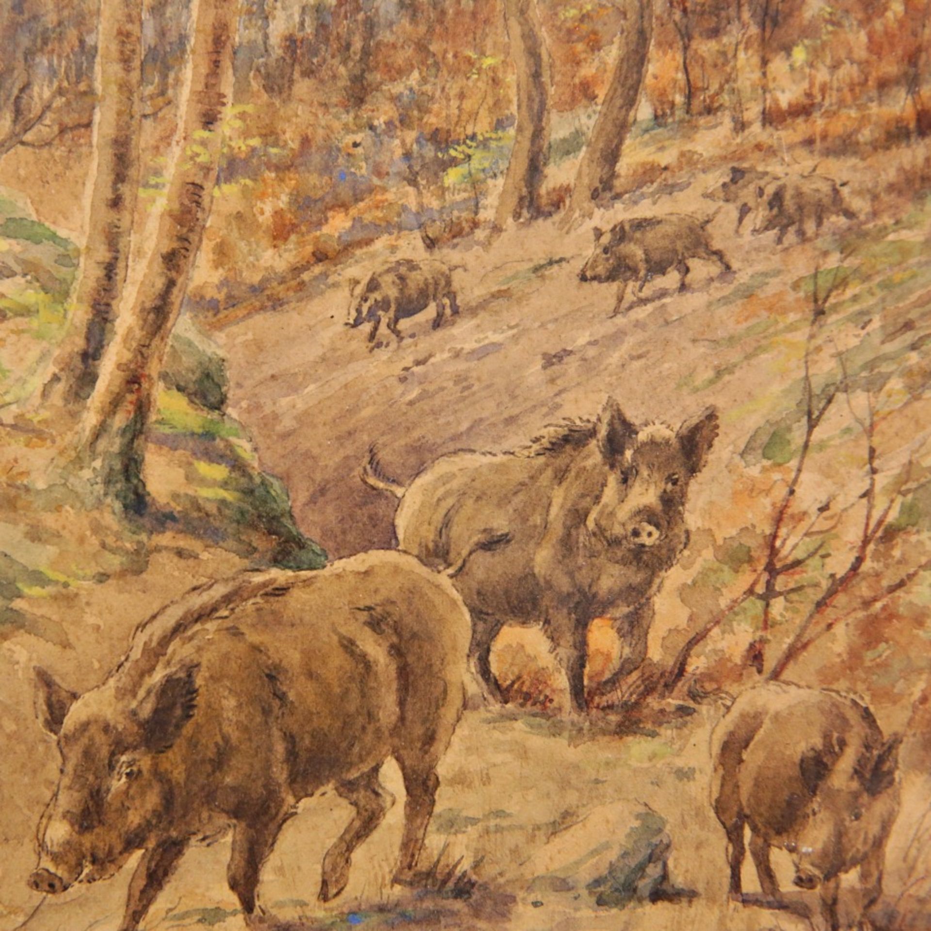 Paul COLAS (1902-?) "The wild boars" watercolor on paper, French painting of the 20th century. - Image 3 of 4