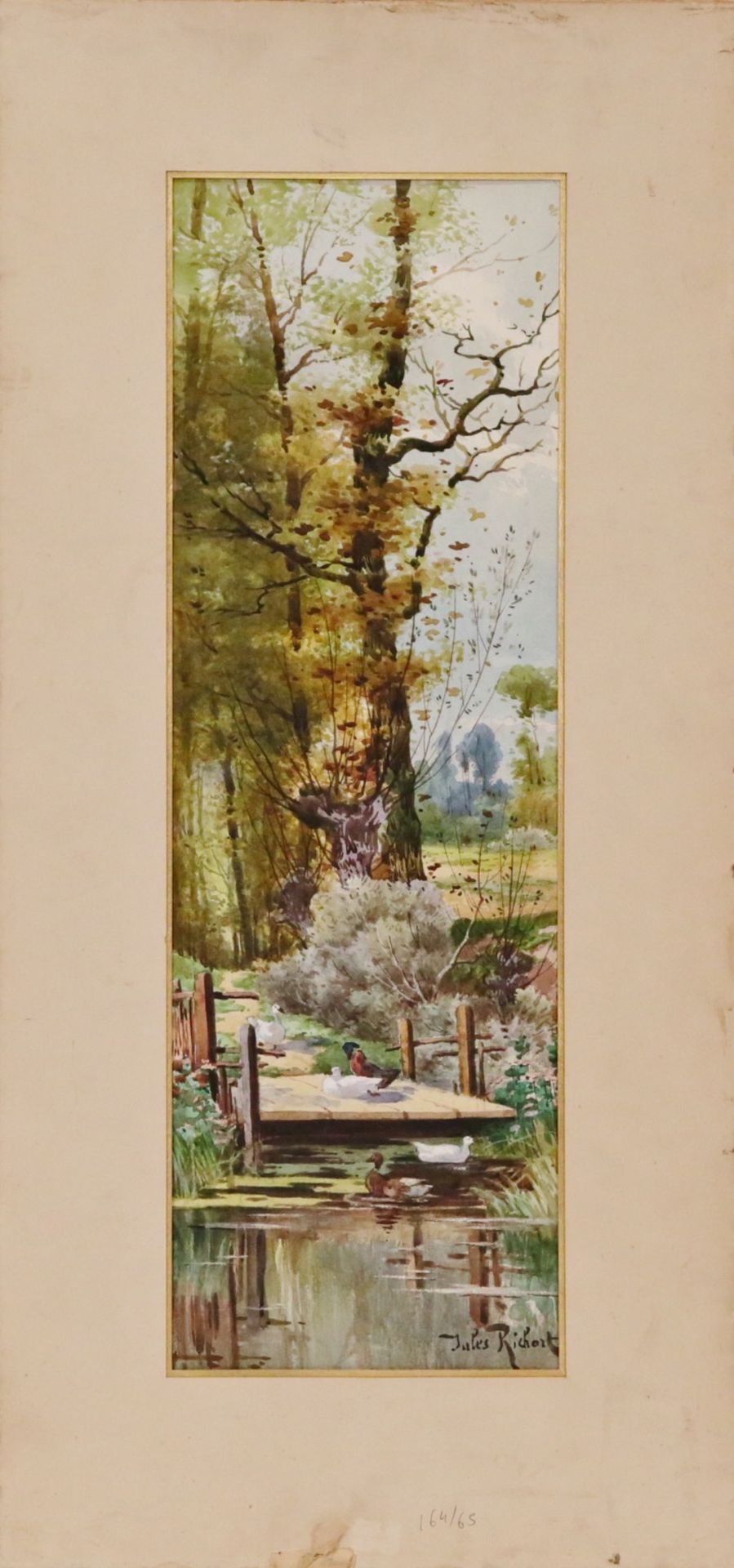 Jules RICHARD (XIX-XX) "A duck pontoon", watercolor on paper, French painting of the 19th-20th centu - Image 2 of 6